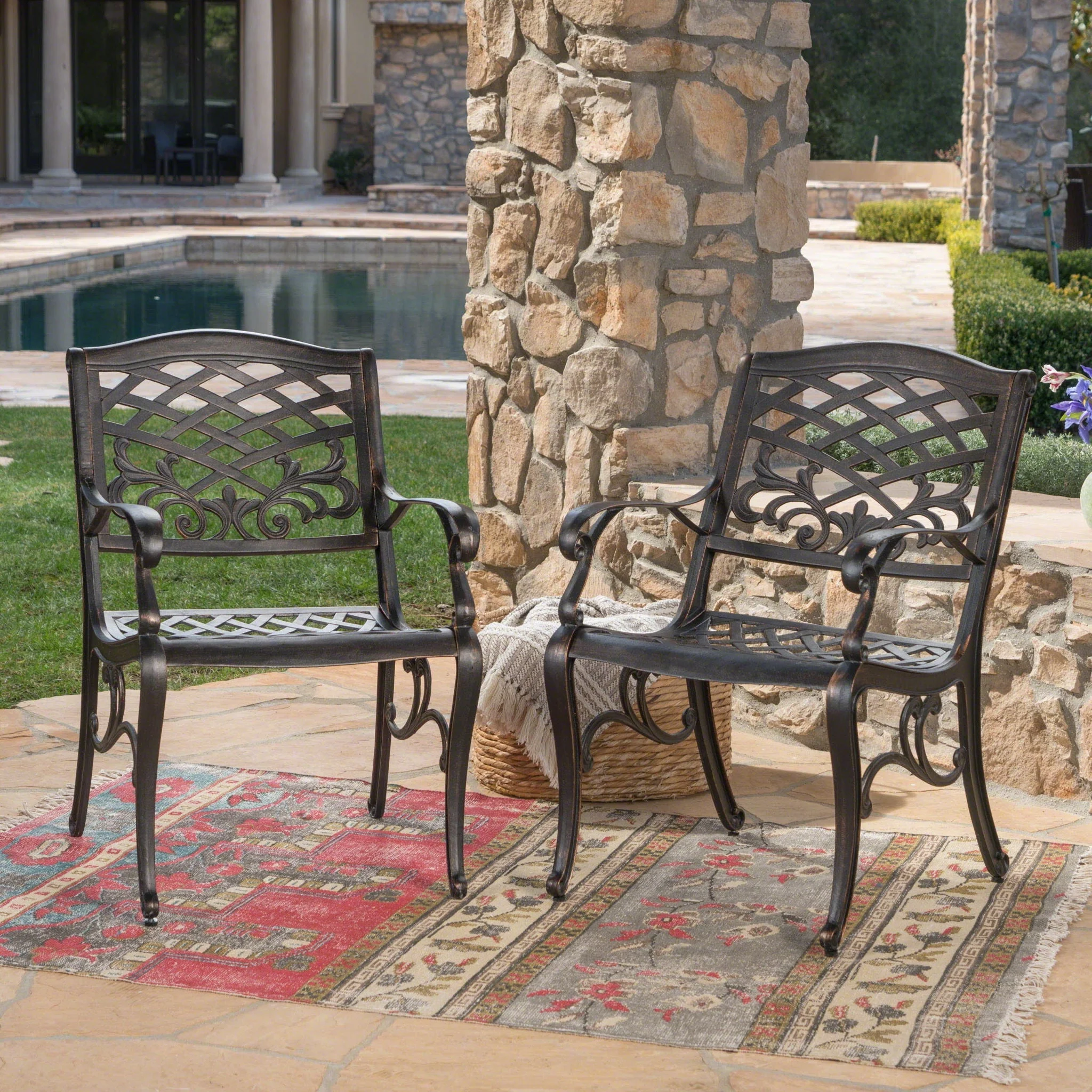 Luminea Outdoor Aluminum Dining Chair with Scroll Design, Lattice Pattern, and Cabriole Legs - Copper - Image 3
