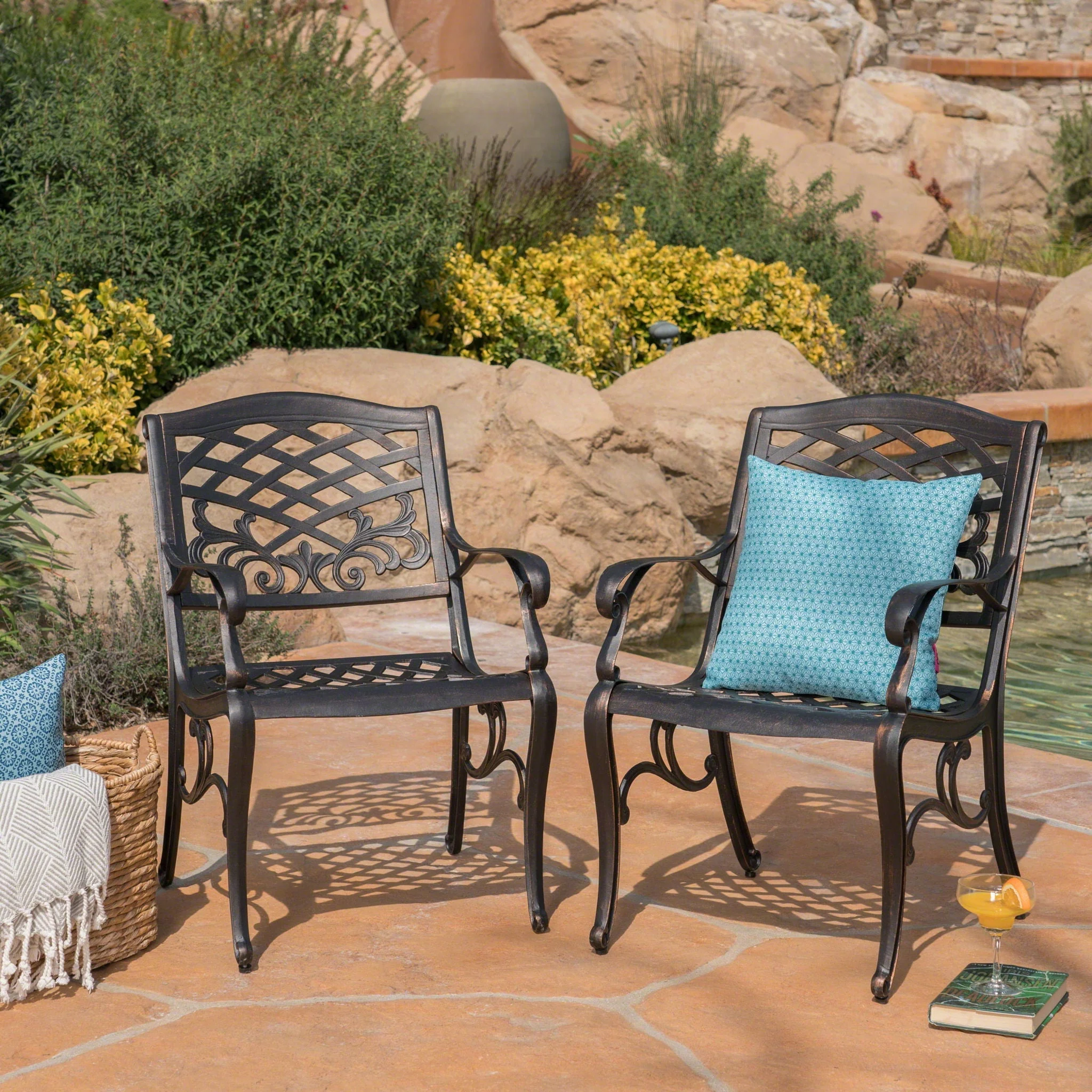 Luminea Outdoor Aluminum Dining Chair with Scroll Design, Lattice Pattern, and Cabriole Legs - Copper - Image 4