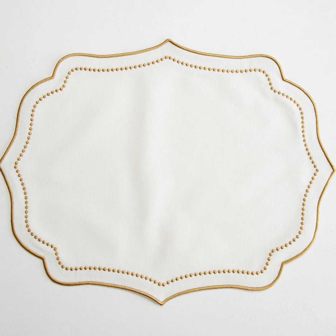 LUNA IVORY GOLD TRIM FABRIC PLACEMAT NAPKIN SET - Image 8