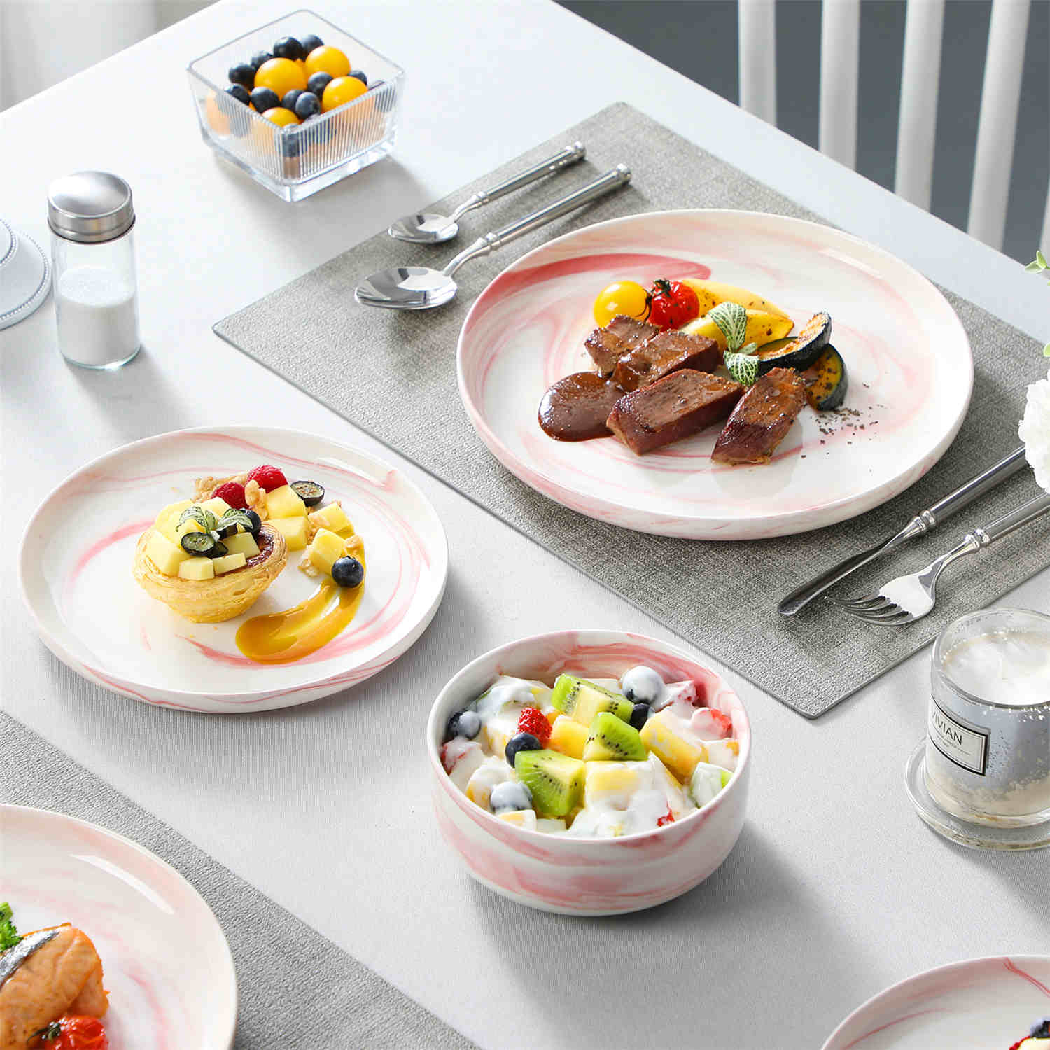 Luna Marble Blue 12 Piece Dinnerware Set - Image 19