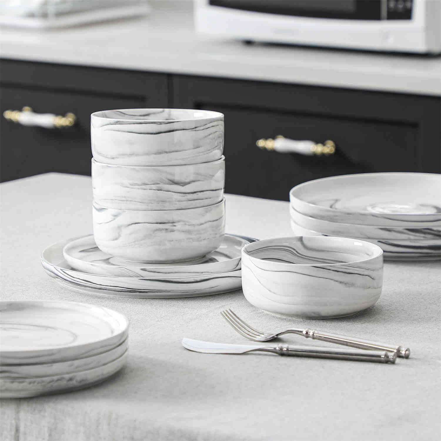 Luna Marble Blue 12 Piece Dinnerware Set - Image 24