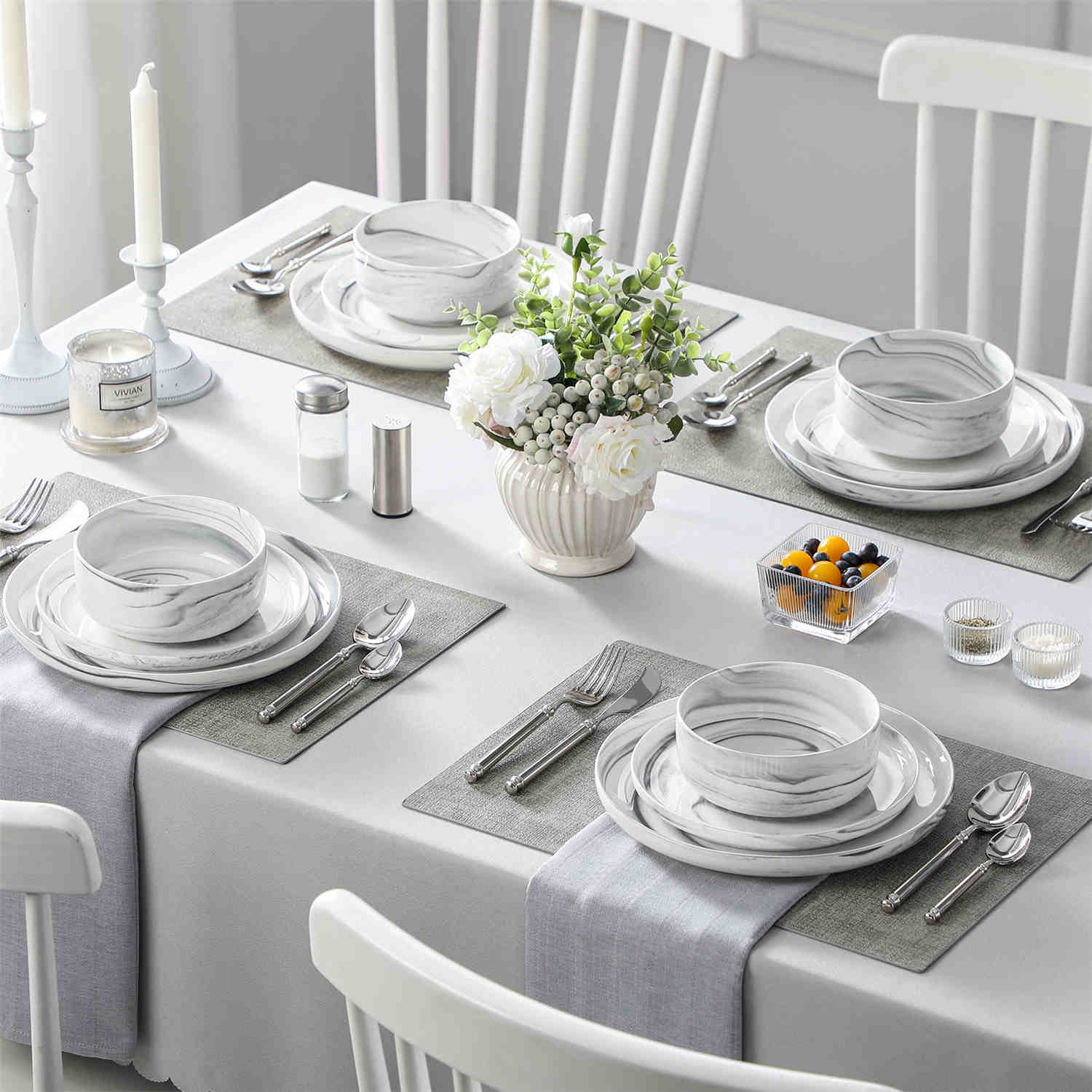Luna Marble Blue 12 Piece Dinnerware Set - Image 27