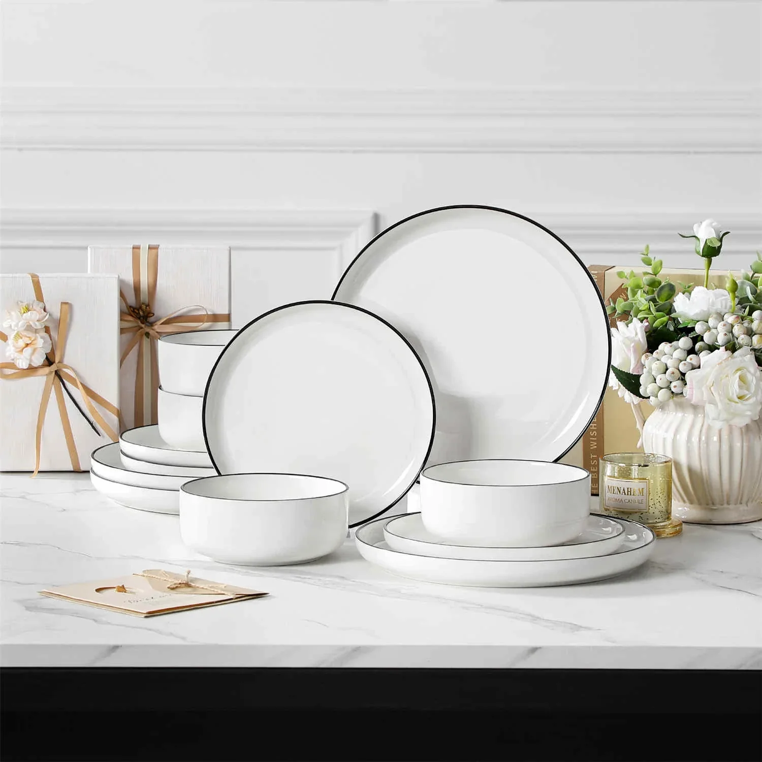 Luna Marble Blue 12 Piece Dinnerware Set - Image 42