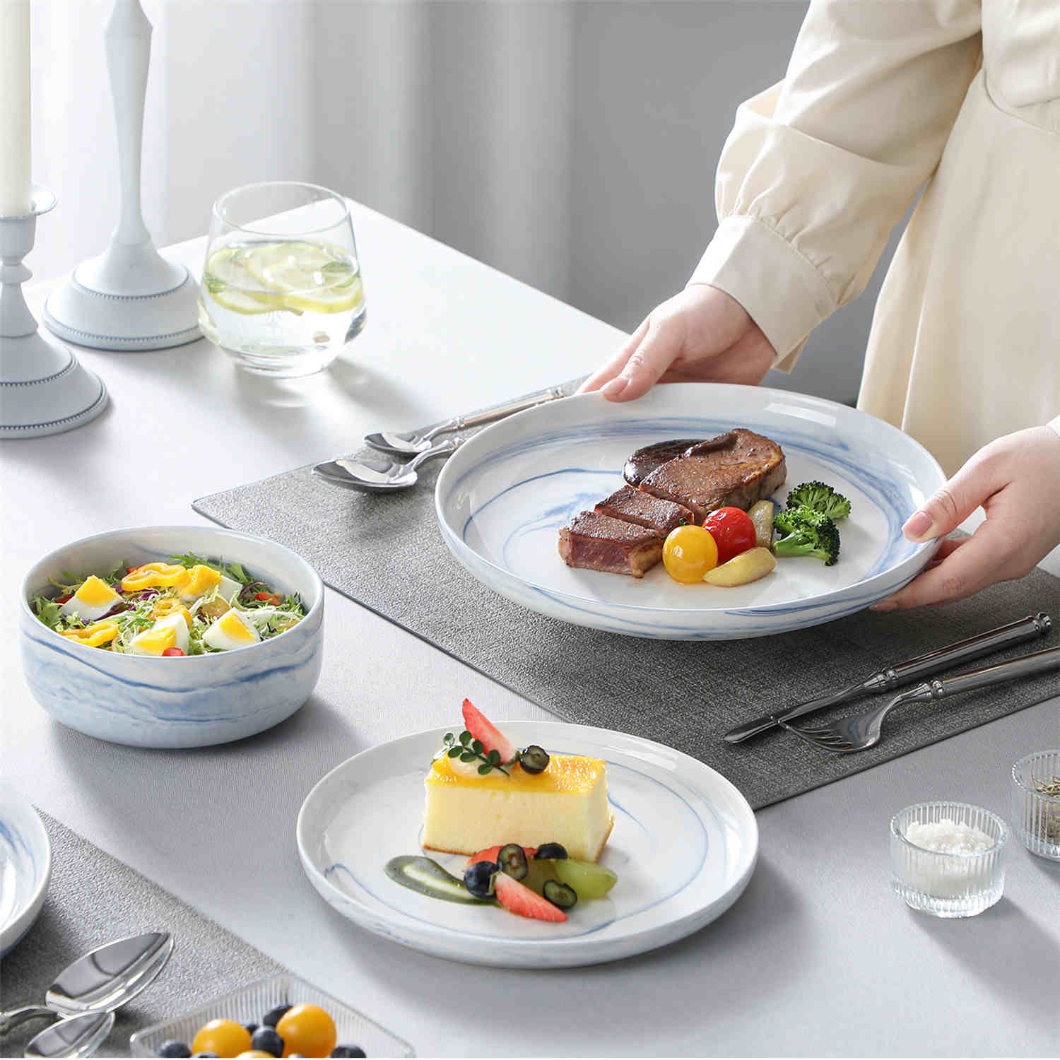 Luna Marble Blue 18 Piece Dinnerware Set - Image 4