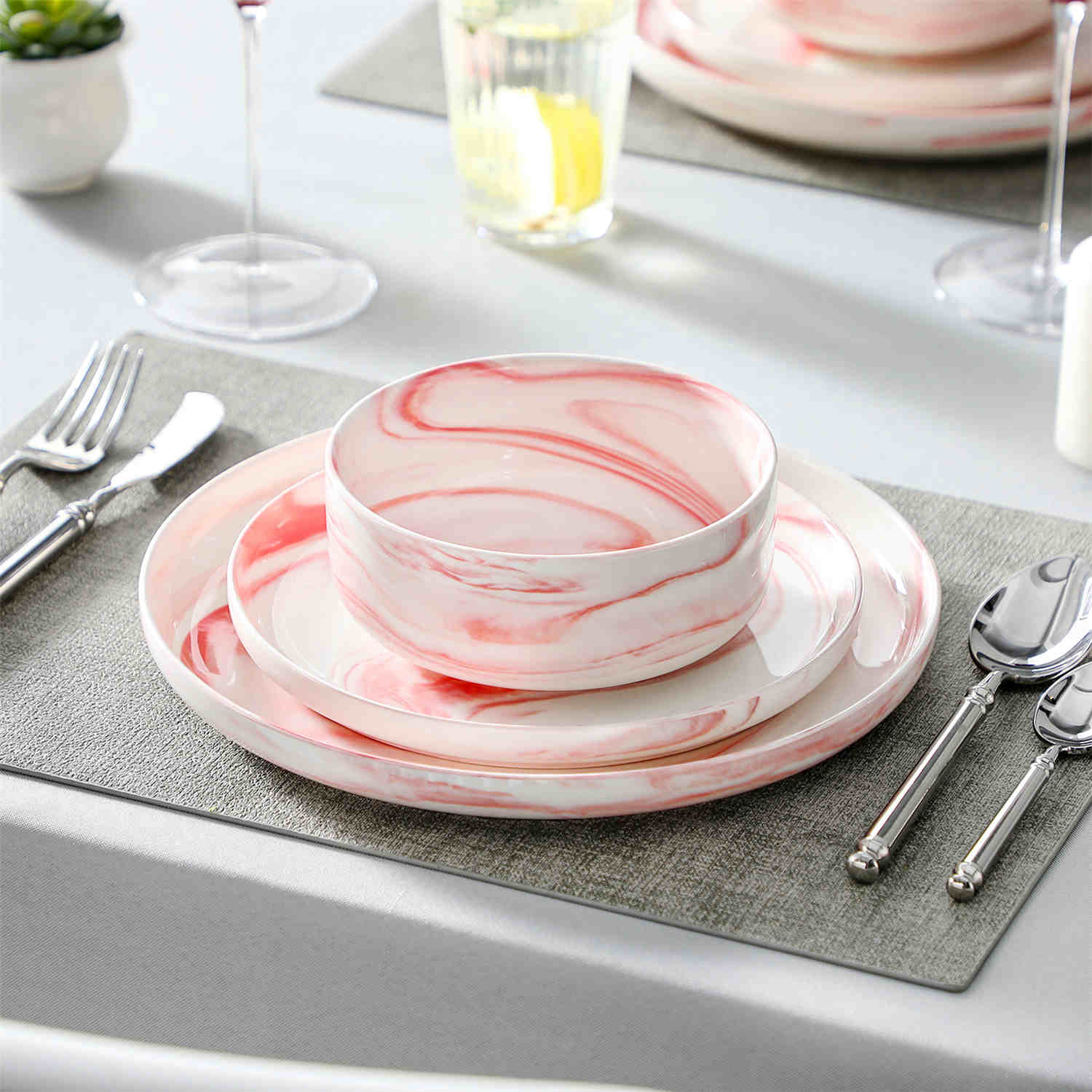 Luna Marble Blue 18 Piece Dinnerware Set - Image 40