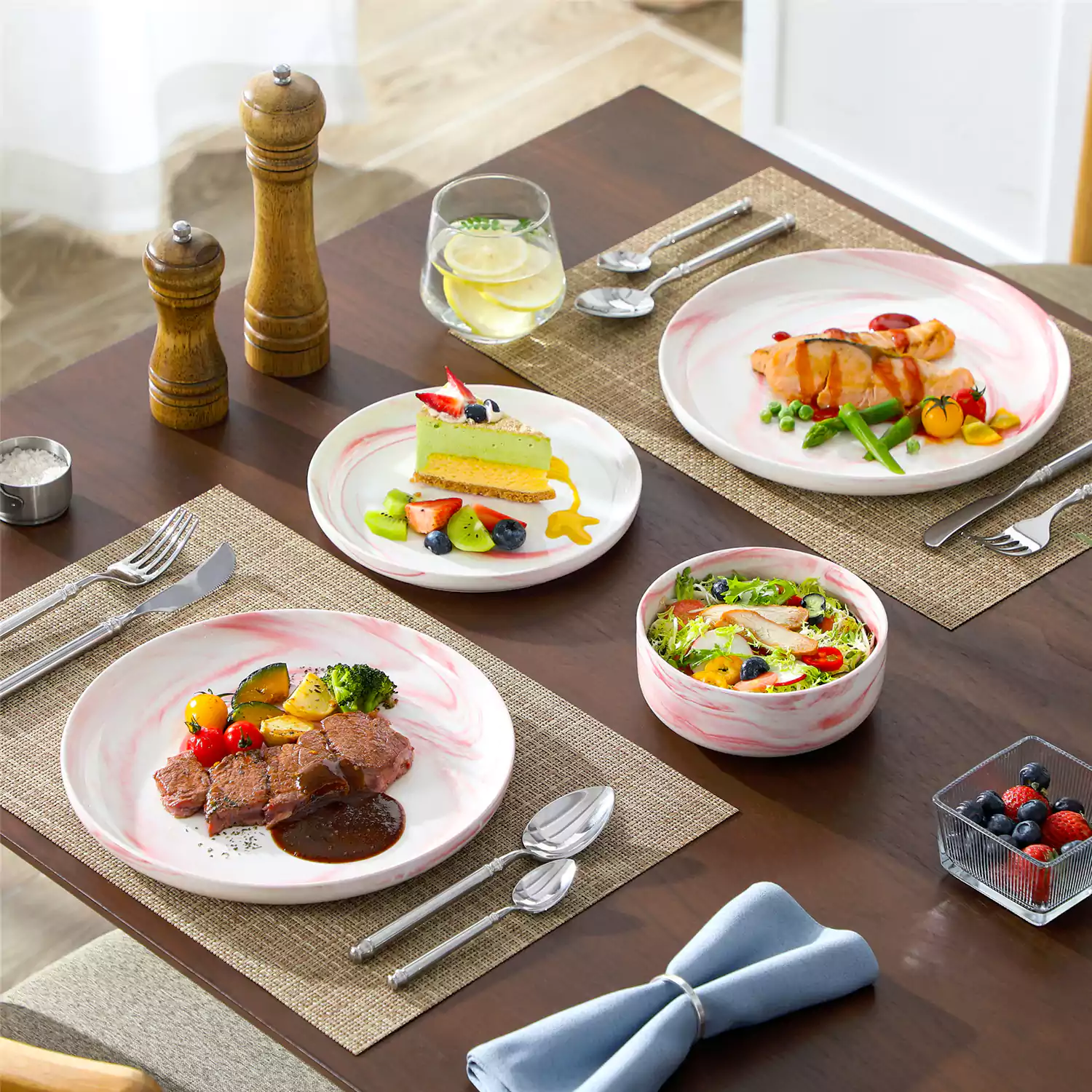 Luna Marble Blue 24 Piece Dinnerware Set for 8 - Image 21