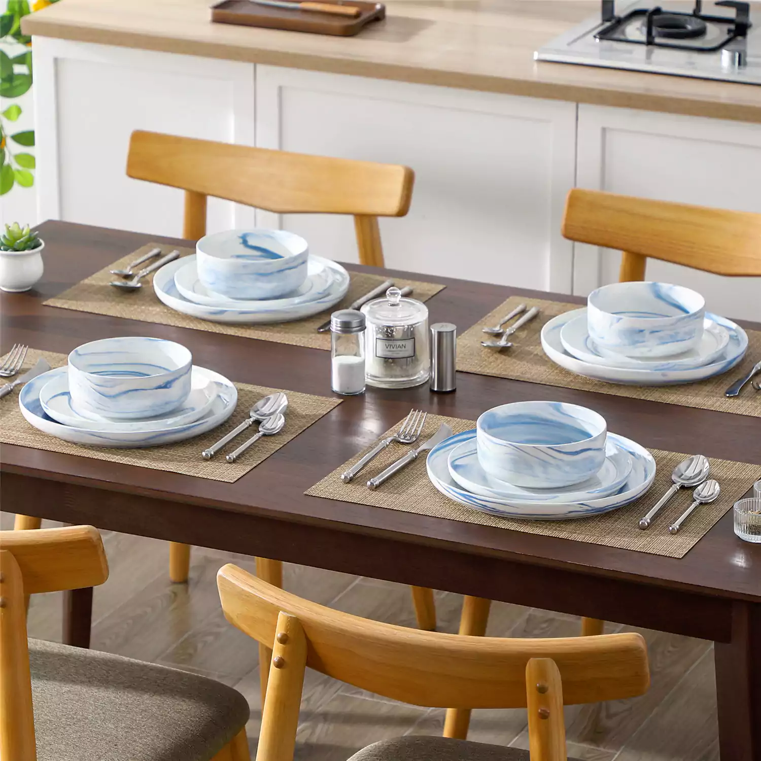 Luna Marble Blue 24 Piece Dinnerware Set for 8 - Image 3