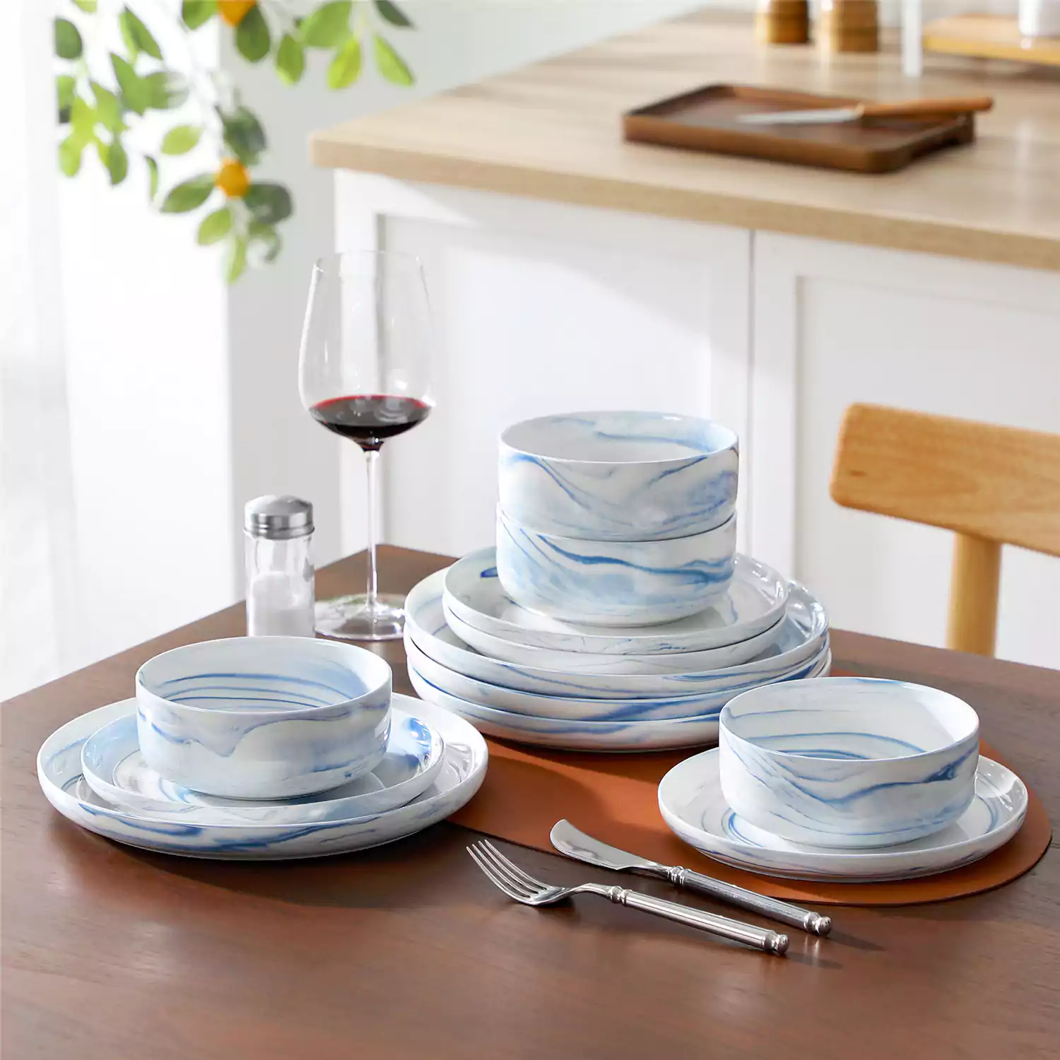 Luna Marble Blue 24 Piece Dinnerware Set for 8 - Image 4