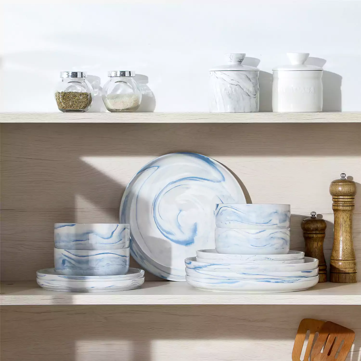 Luna Marble Blue 24 Piece Dinnerware Set for 8 - Image 5