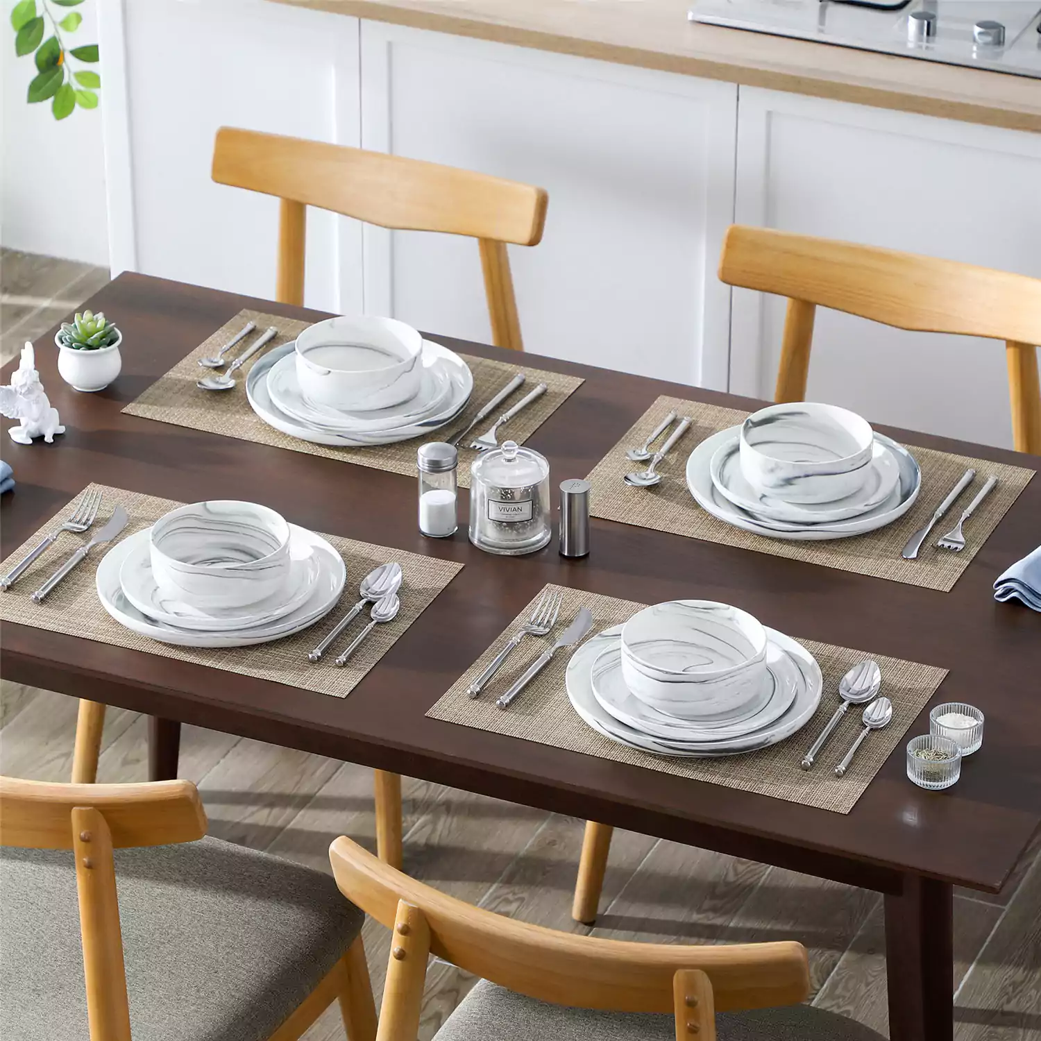 Luna Marble Blue 24 Piece Dinnerware Set for 8 - Image 8