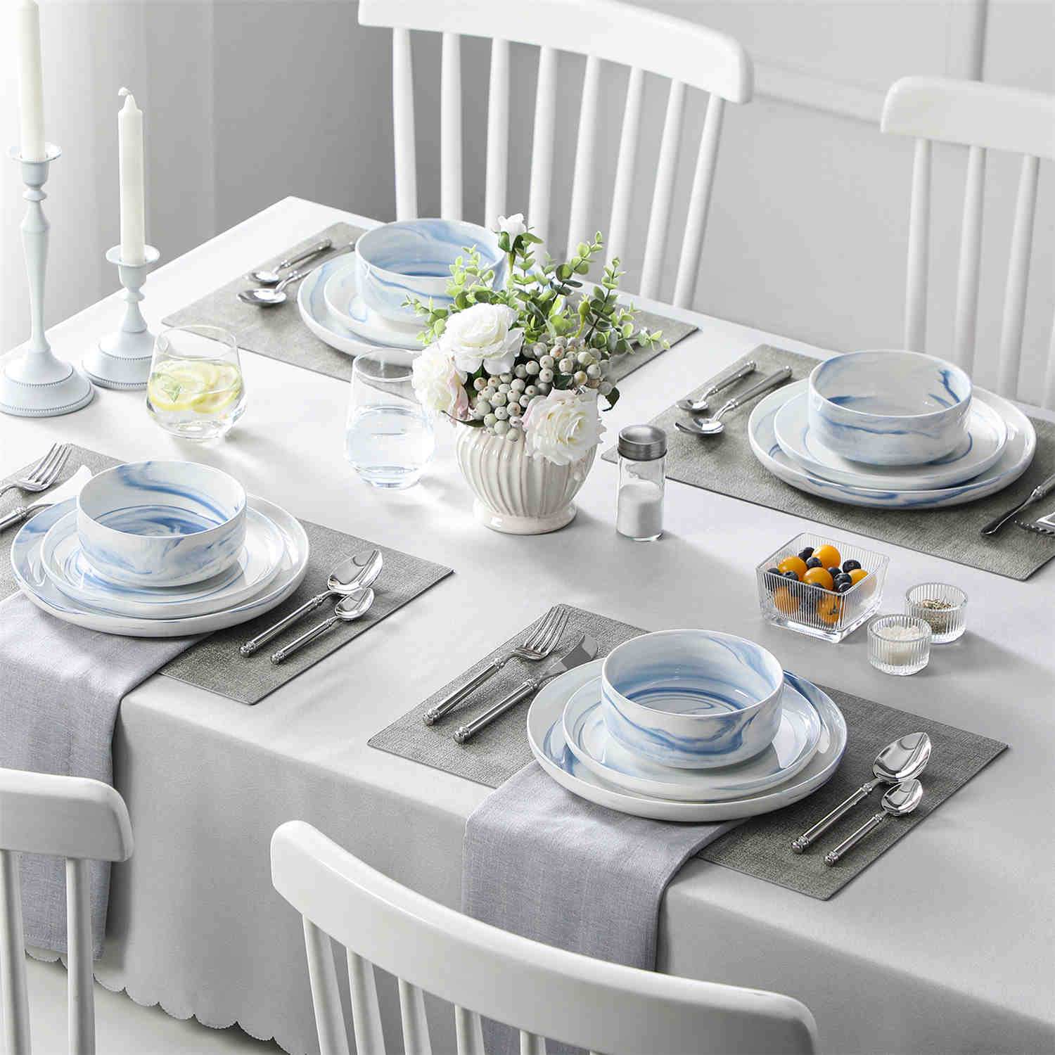 Luna Marble Grey 12 Piece Dinnerware Set - Image 26