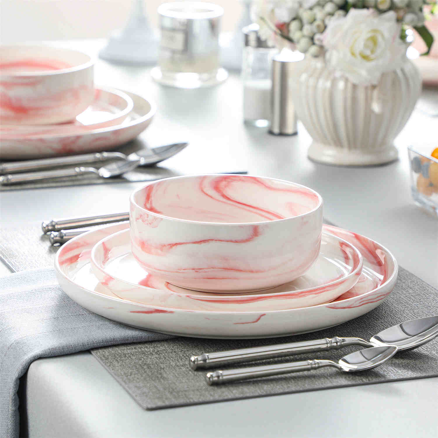 Luna Marble Grey 12 Piece Dinnerware Set - Image 32