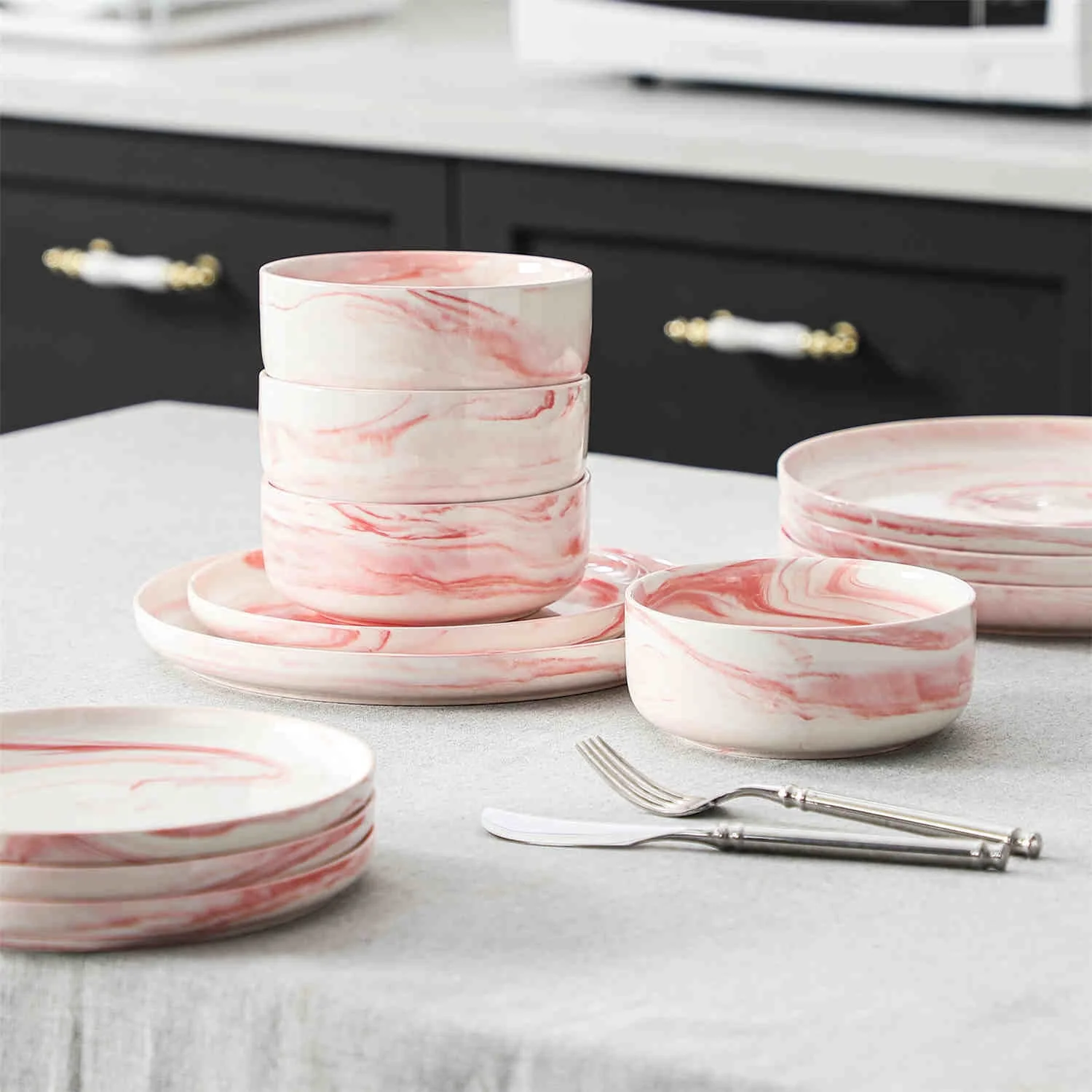 Luna Marble Grey 12 Piece Dinnerware Set - Image 33