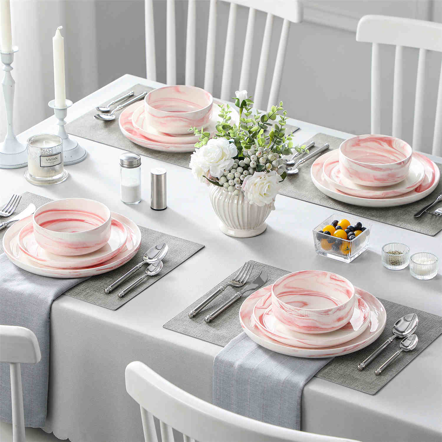 Luna Marble Grey 12 Piece Dinnerware Set - Image 36