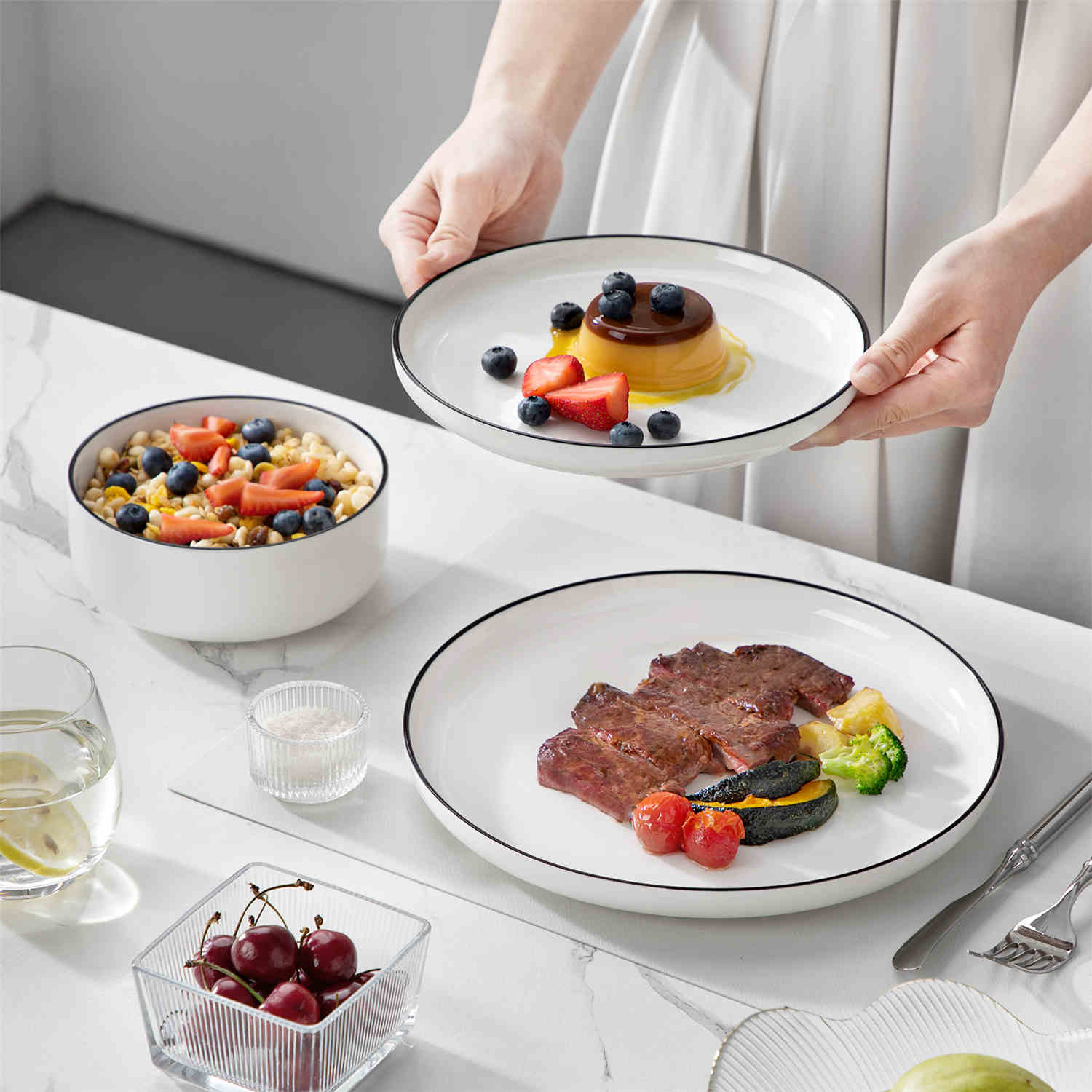 Luna Marble Grey 12 Piece Dinnerware Set - Image 43
