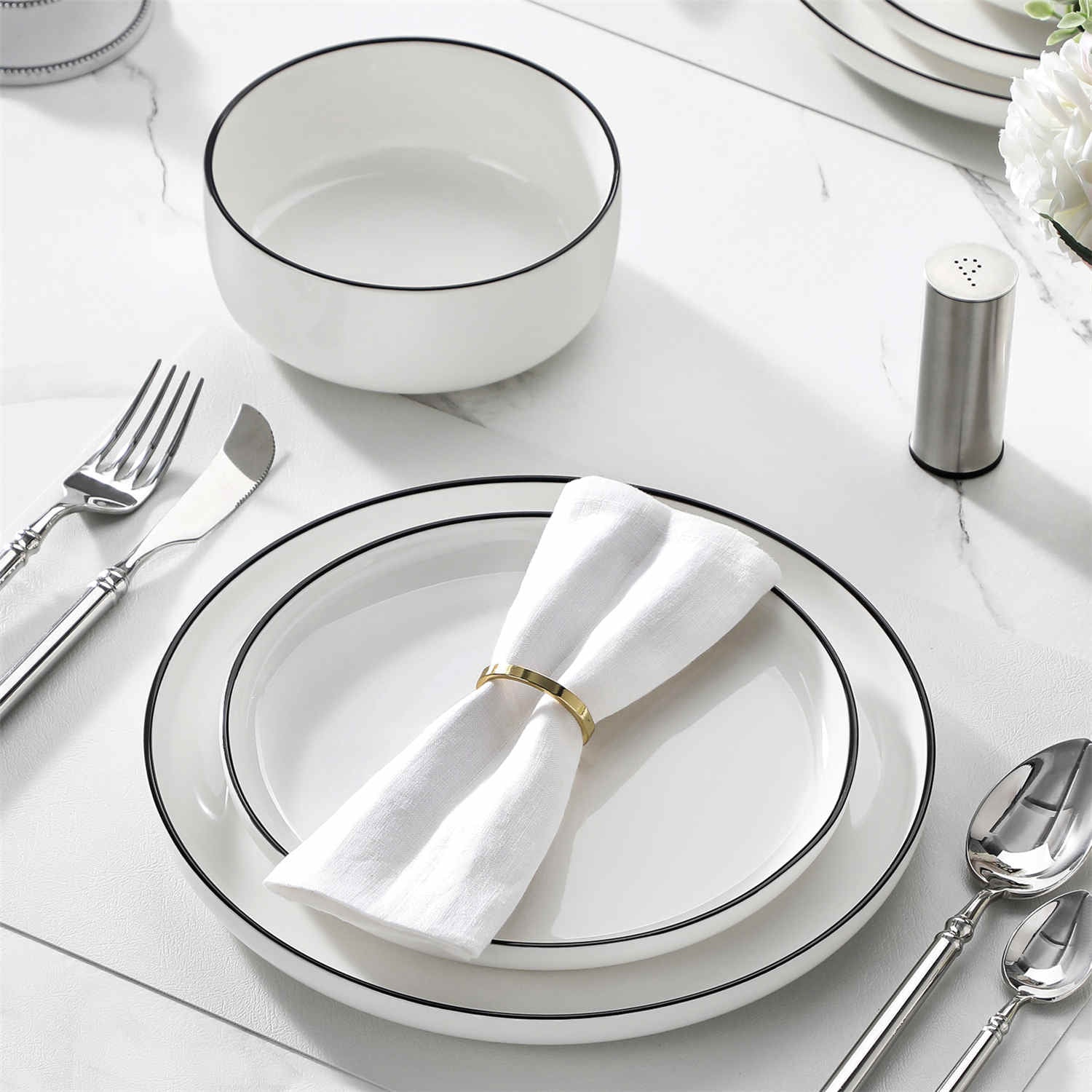 Luna Marble Grey 12 Piece Dinnerware Set - Image 46