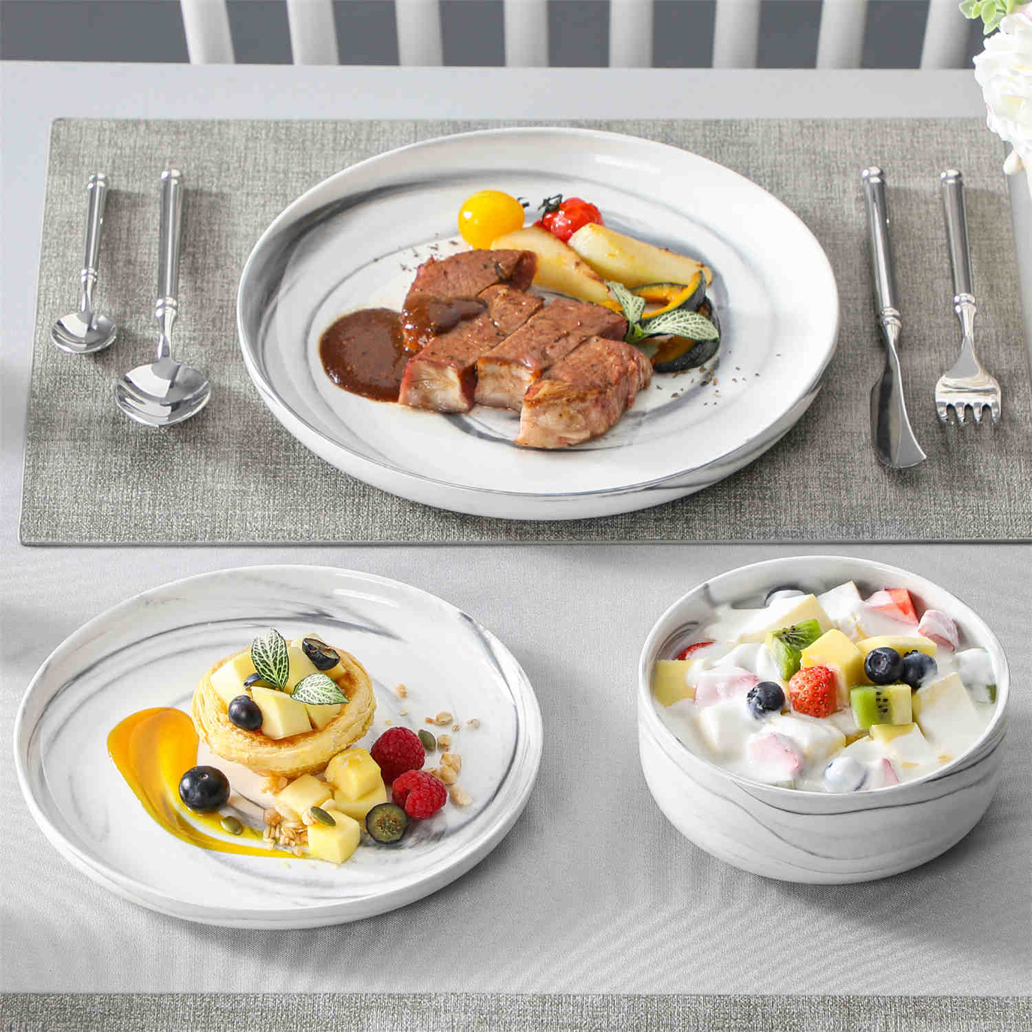 Luna Marble Grey 12 Piece Dinnerware Set - Image 5