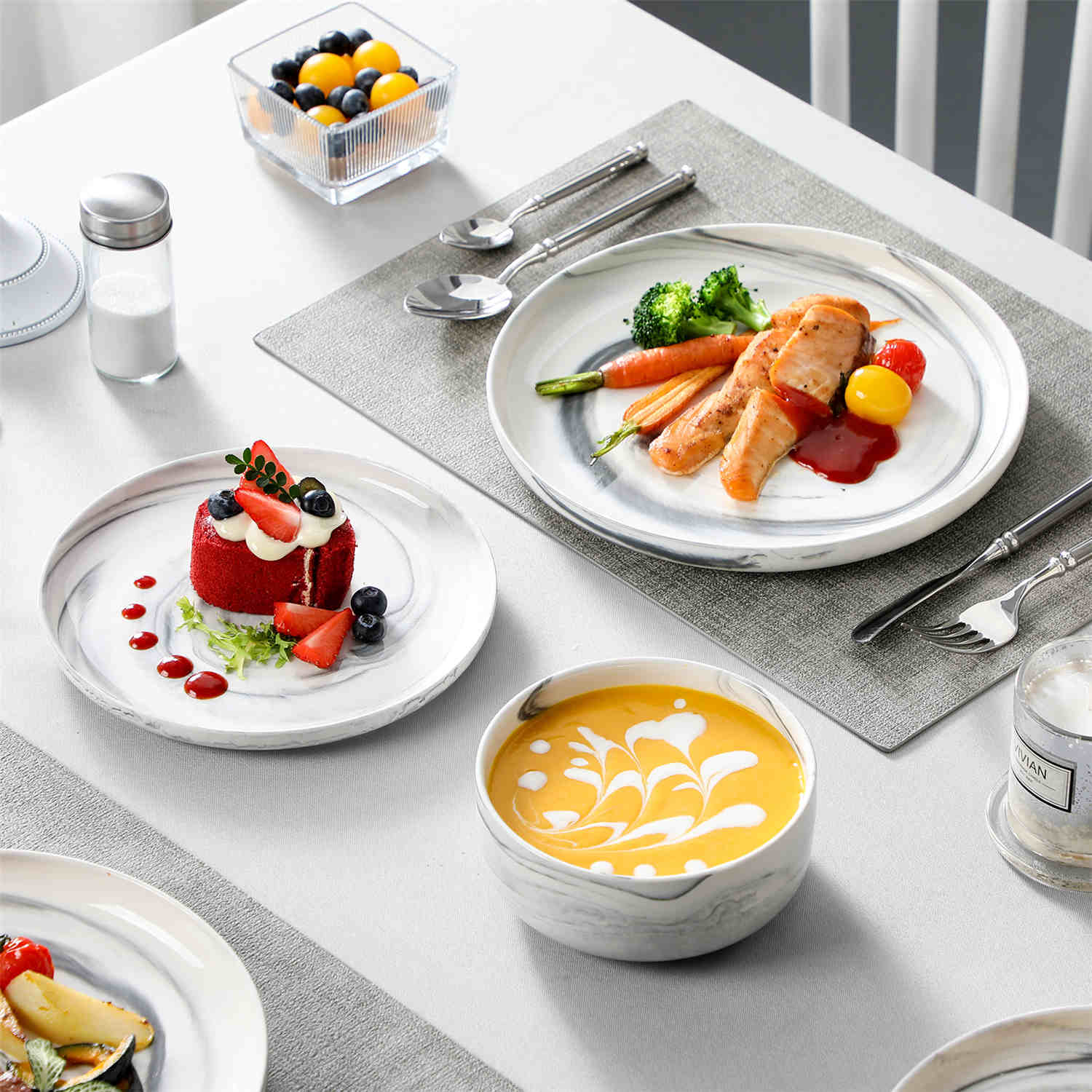 Luna Marble Grey 12 Piece Dinnerware Set - Image 9