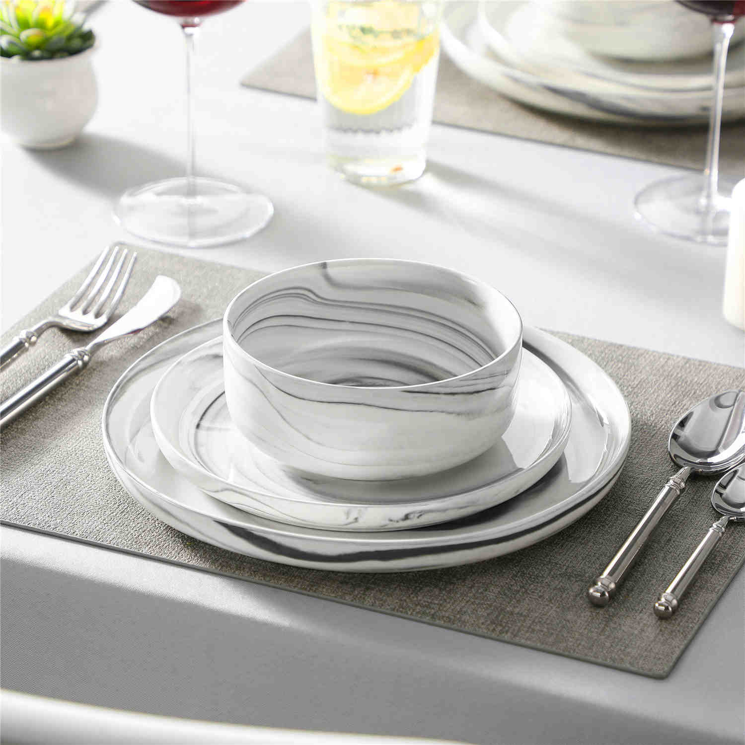 Luna Marble Grey 18 Piece Dinnerware Set - Image 3