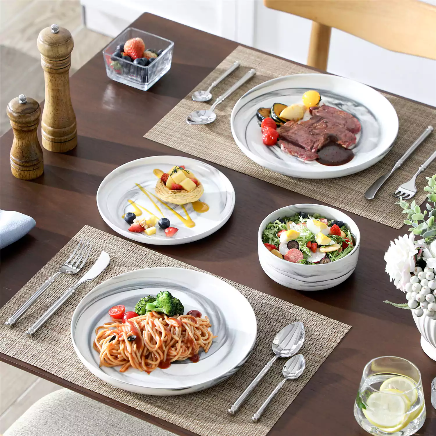 Luna Marble Grey 24 Piece Dinnerware Set for 8 - Image 2