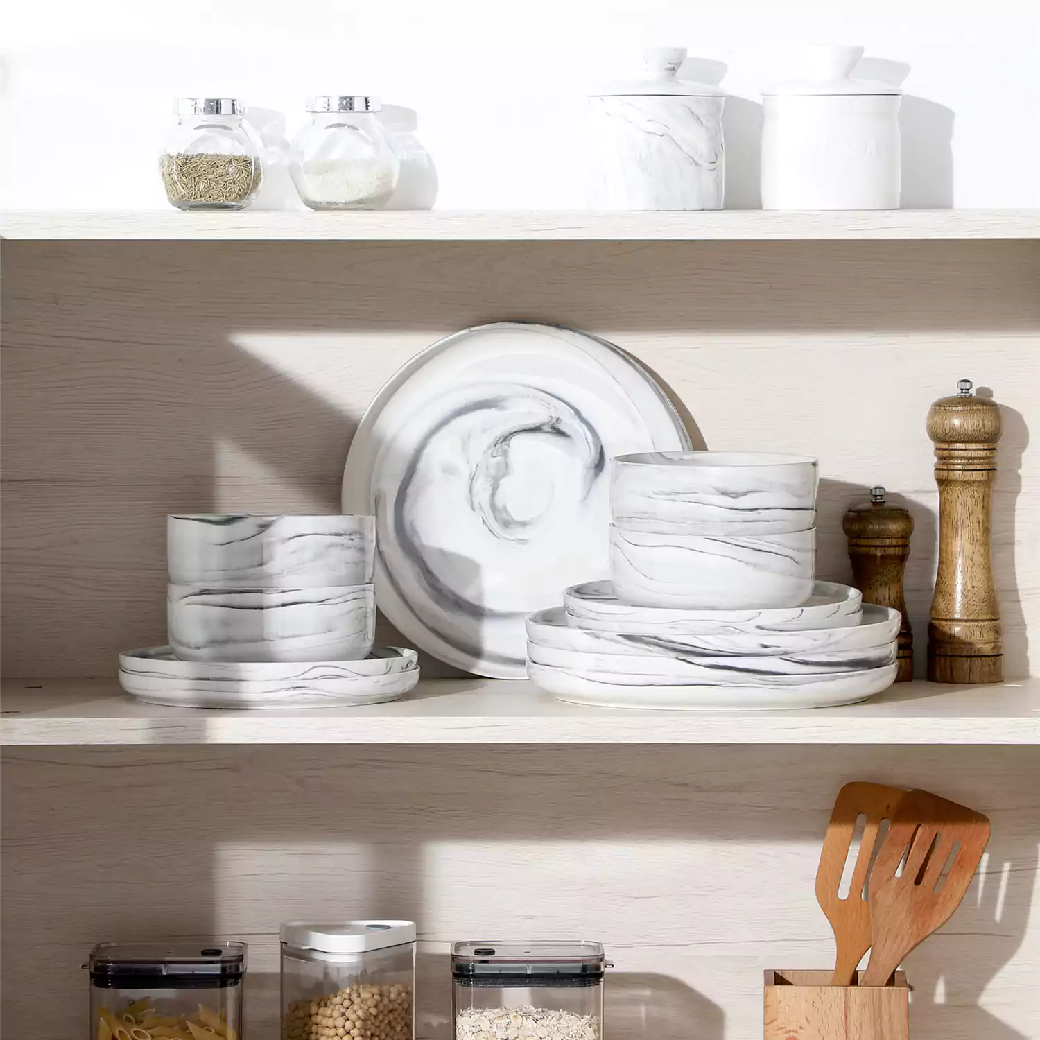 Luna Marble Grey 24 Piece Dinnerware Set for 8 - Image 5