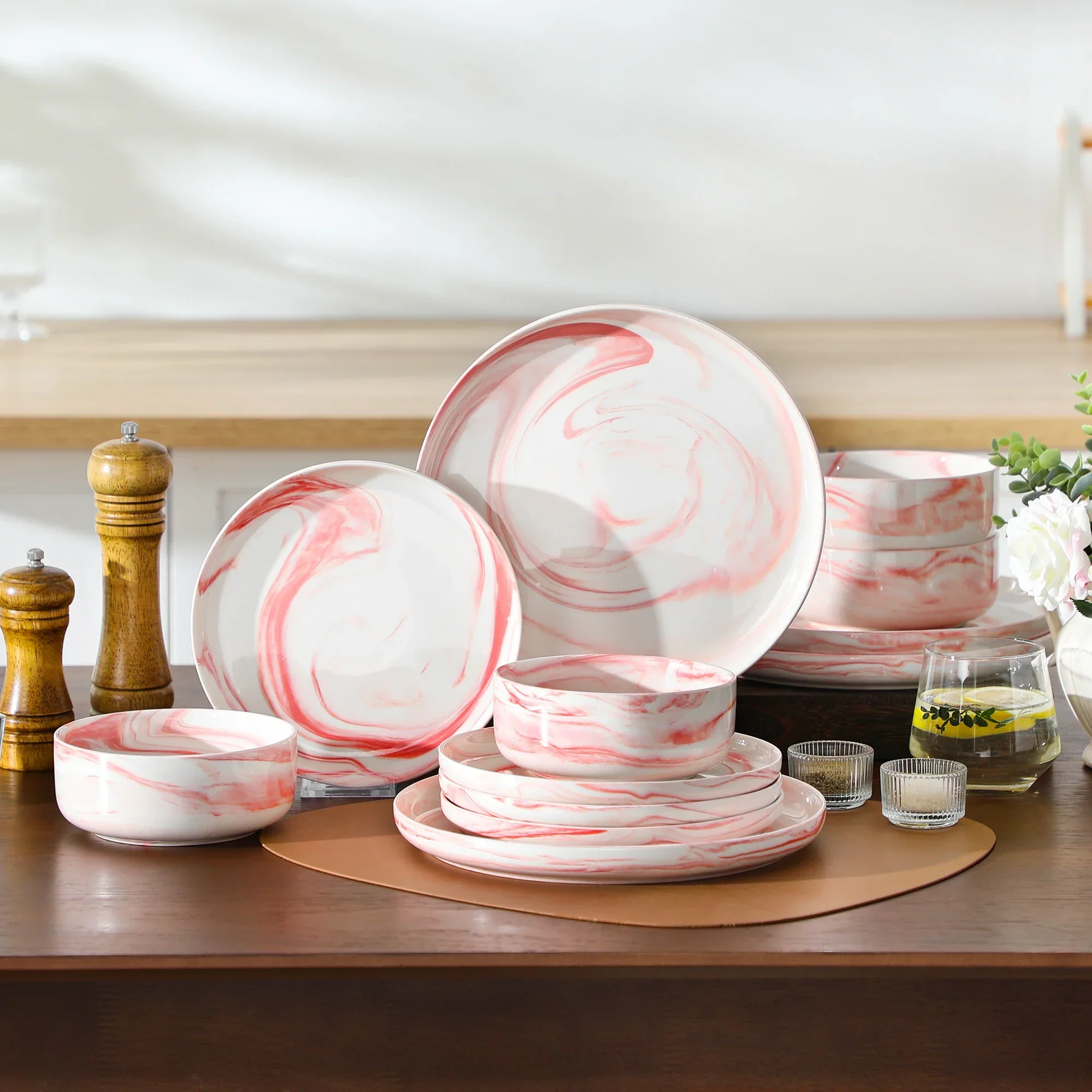 Luna Marble Pink 12 Piece Dinnerware Set - Image 2