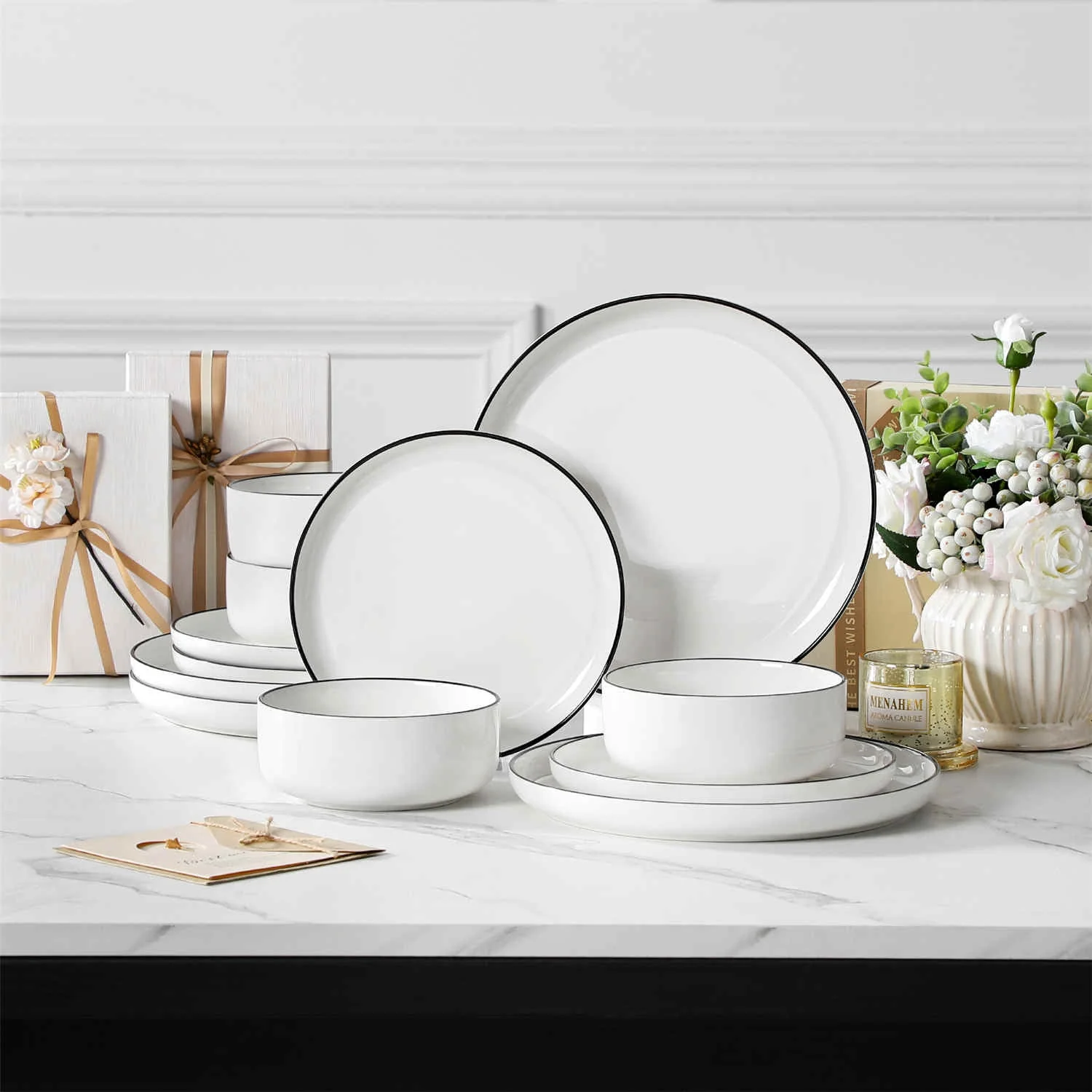 Luna Marble Pink 12 Piece Dinnerware Set - Image 40