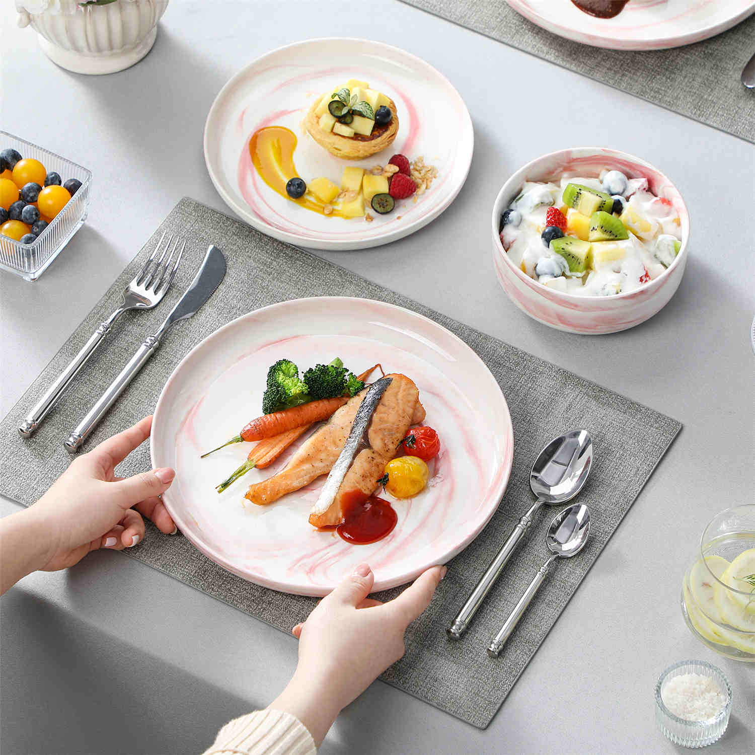 Luna Marble Pink 12 Piece Dinnerware Set - Image 7