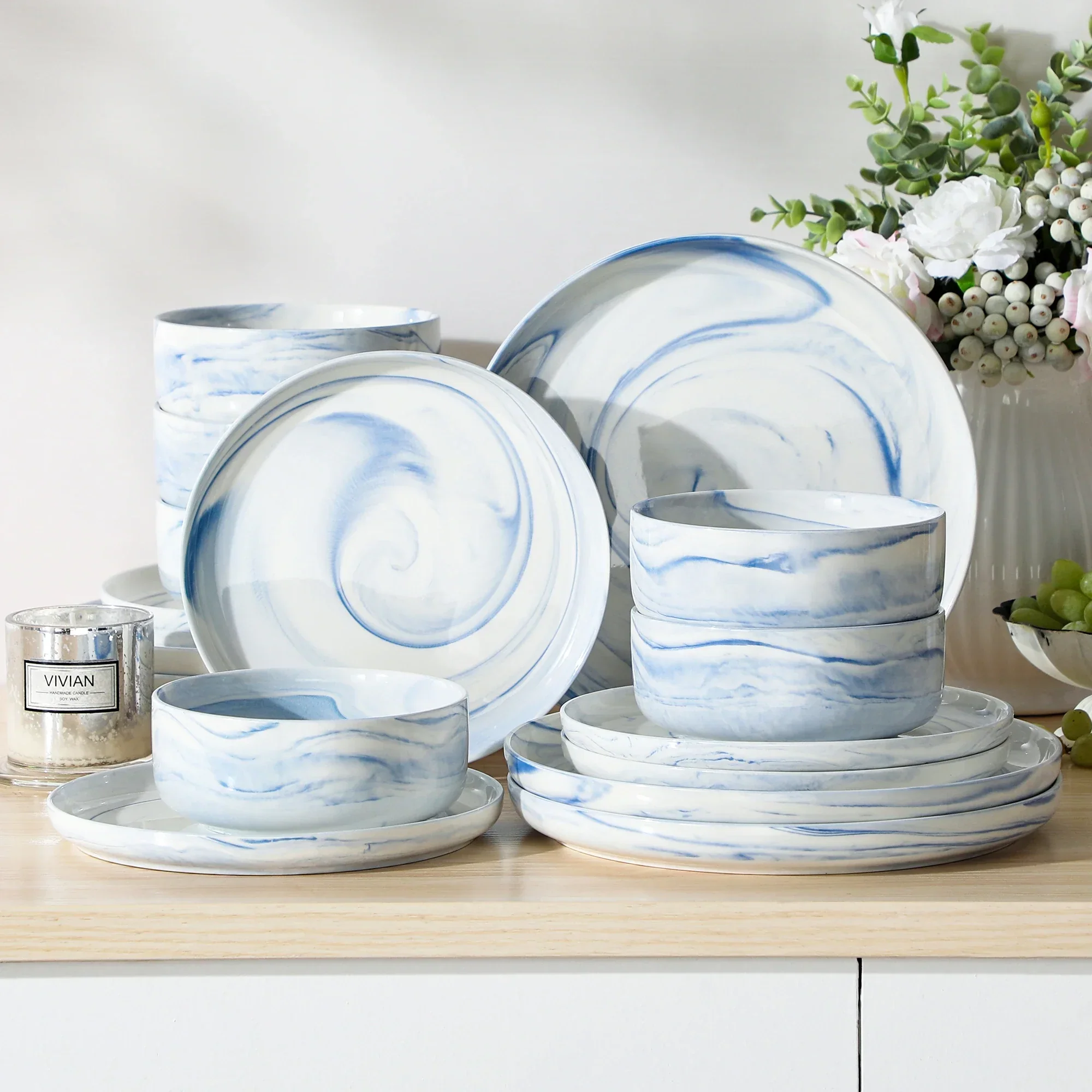 Luna Marble Pink 18 Piece Dinnerware Set - Image 39