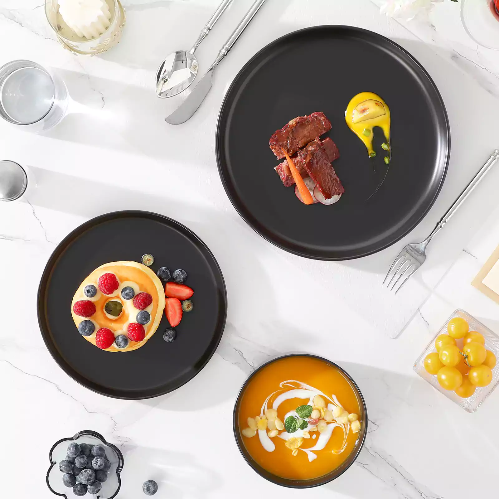 Luna Matte Black 12 Piece Dinnerware Set - Image 3