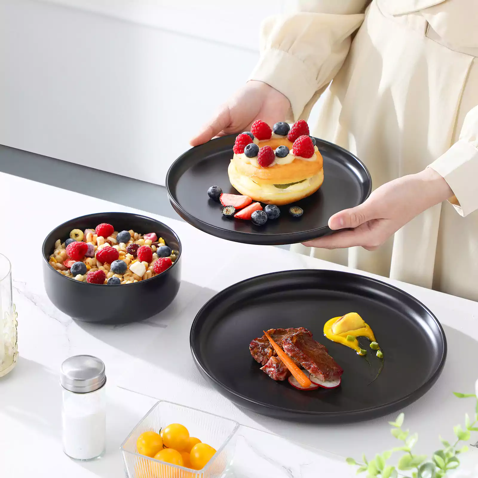 Luna Matte Black 12 Piece Dinnerware Set - Image 4