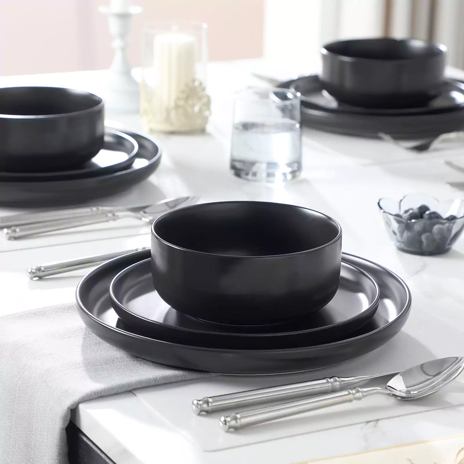 Luna Matte Black 12 Piece Dinnerware Set - Image 5