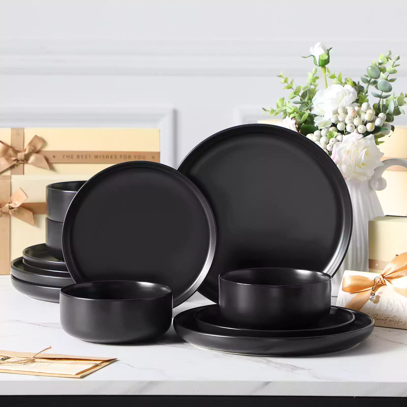 Luna Matte Black 12 Piece Dinnerware Set - Image 8