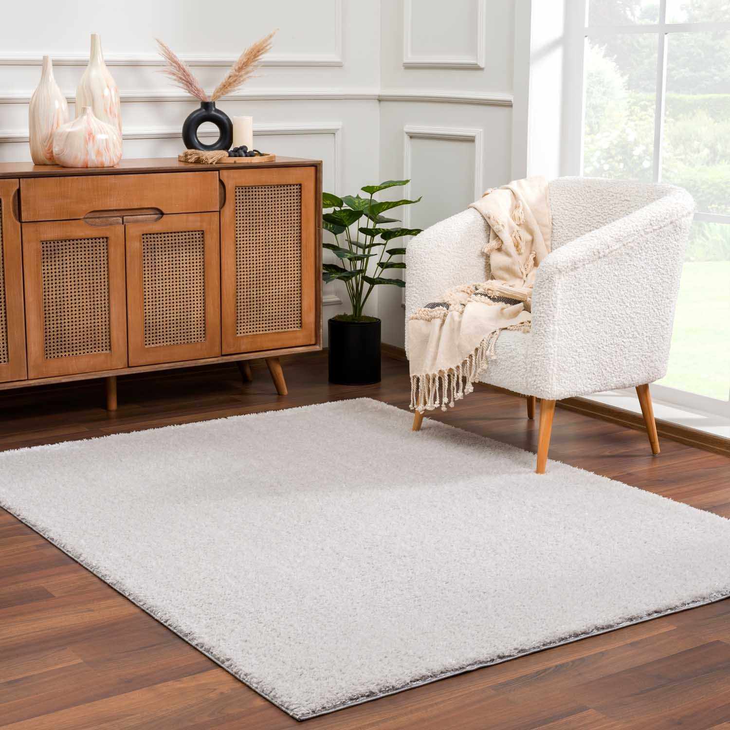 Lunaro Gray Subtle Wavy Abstract Modern Minimalist Polyester Machine Woven Area Rug - Clearance - Image 2