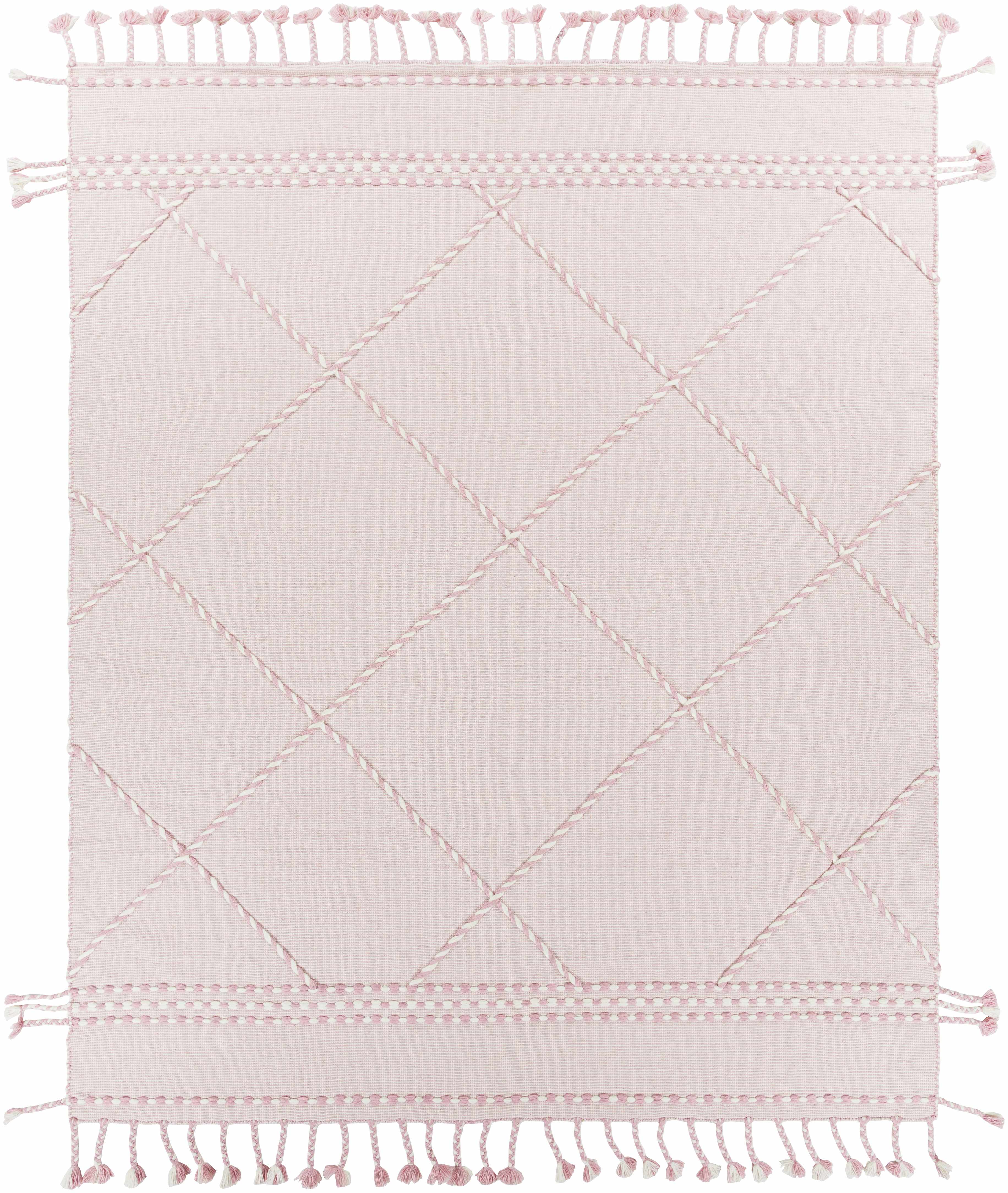 Lupton Pink Trellis Wool Rug with tassels - Clearance - Image 10
