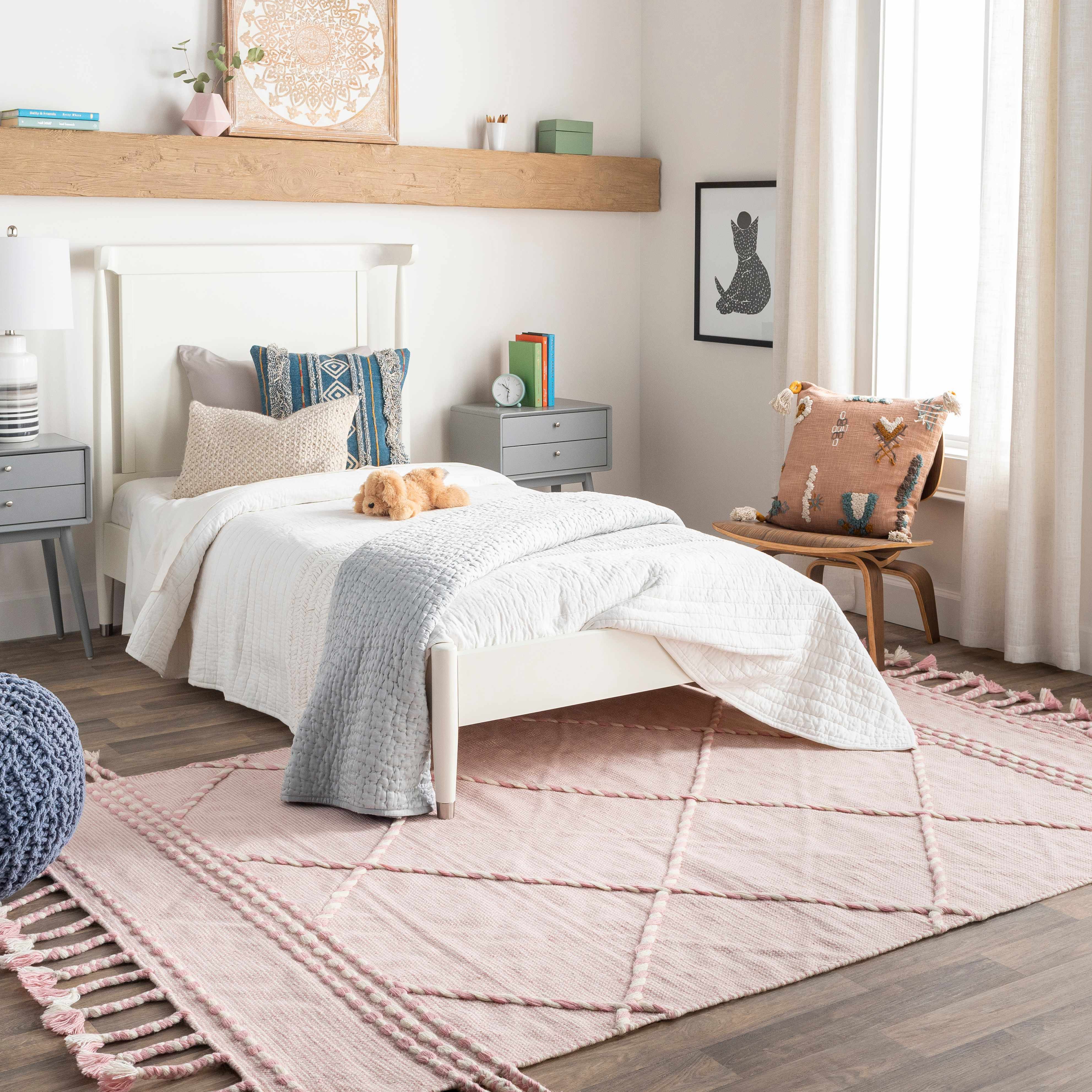 Lupton Pink Trellis Wool Rug with tassels - Clearance - Image 3