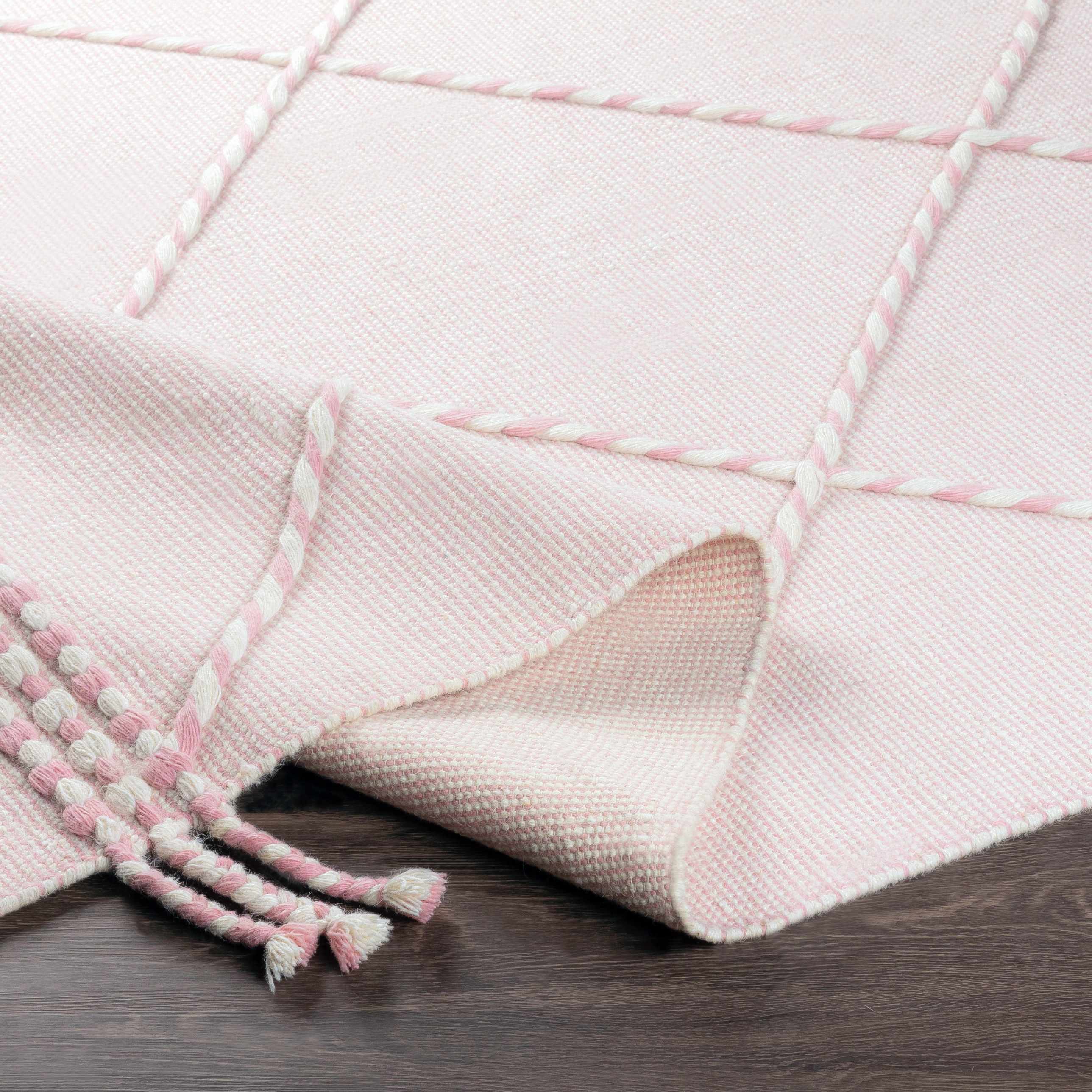 Lupton Pink Trellis Wool Rug with tassels - Clearance - Image 6