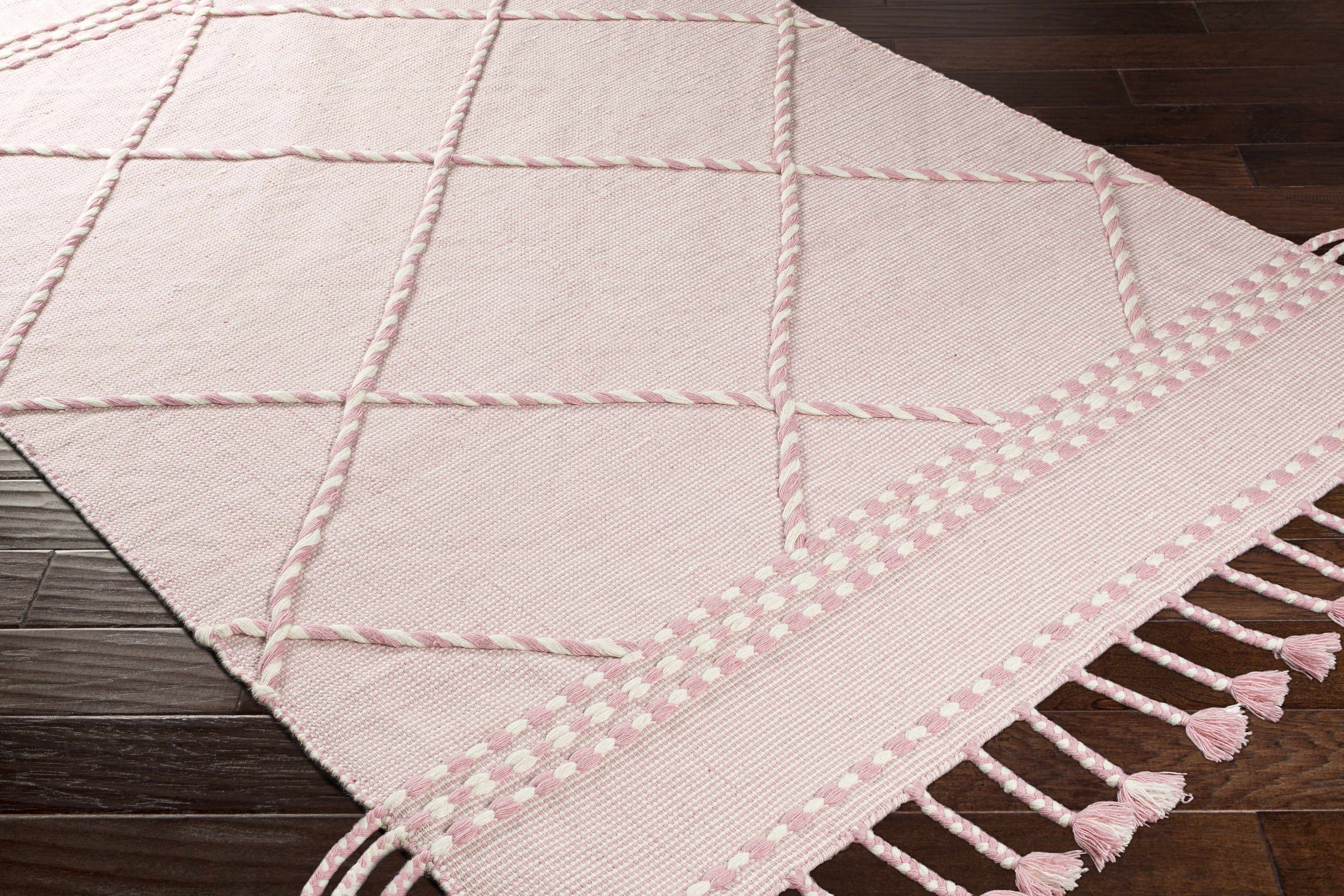 Lupton Pink Trellis Wool Rug with tassels - Clearance - Image 7