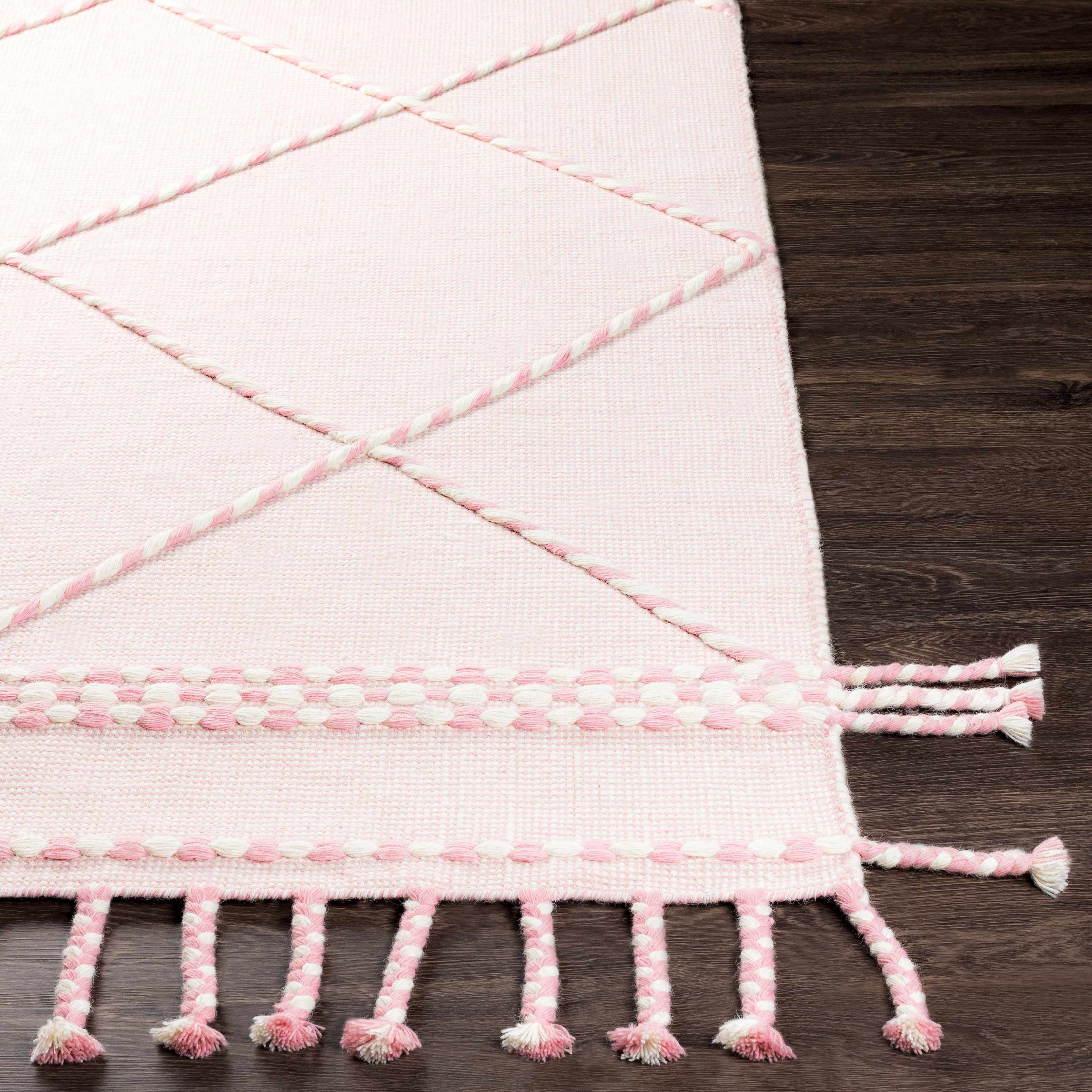 Lupton Pink Trellis Wool Rug with tassels - Clearance - Image 8