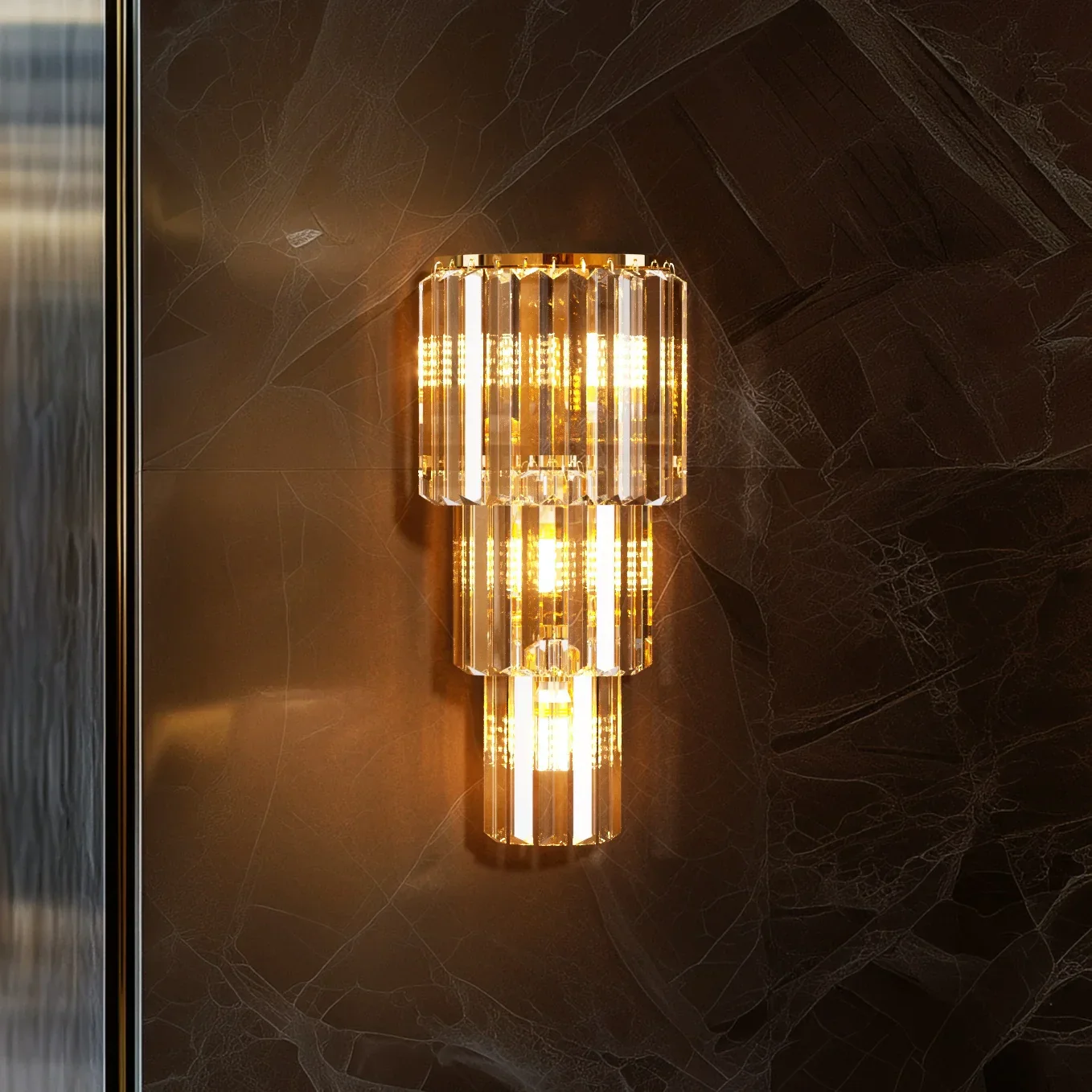 LUVODI Modern Crystal Wall Lamp 3-Layer Sconce E14 LED Corn Light Indoor Decor - Image 6