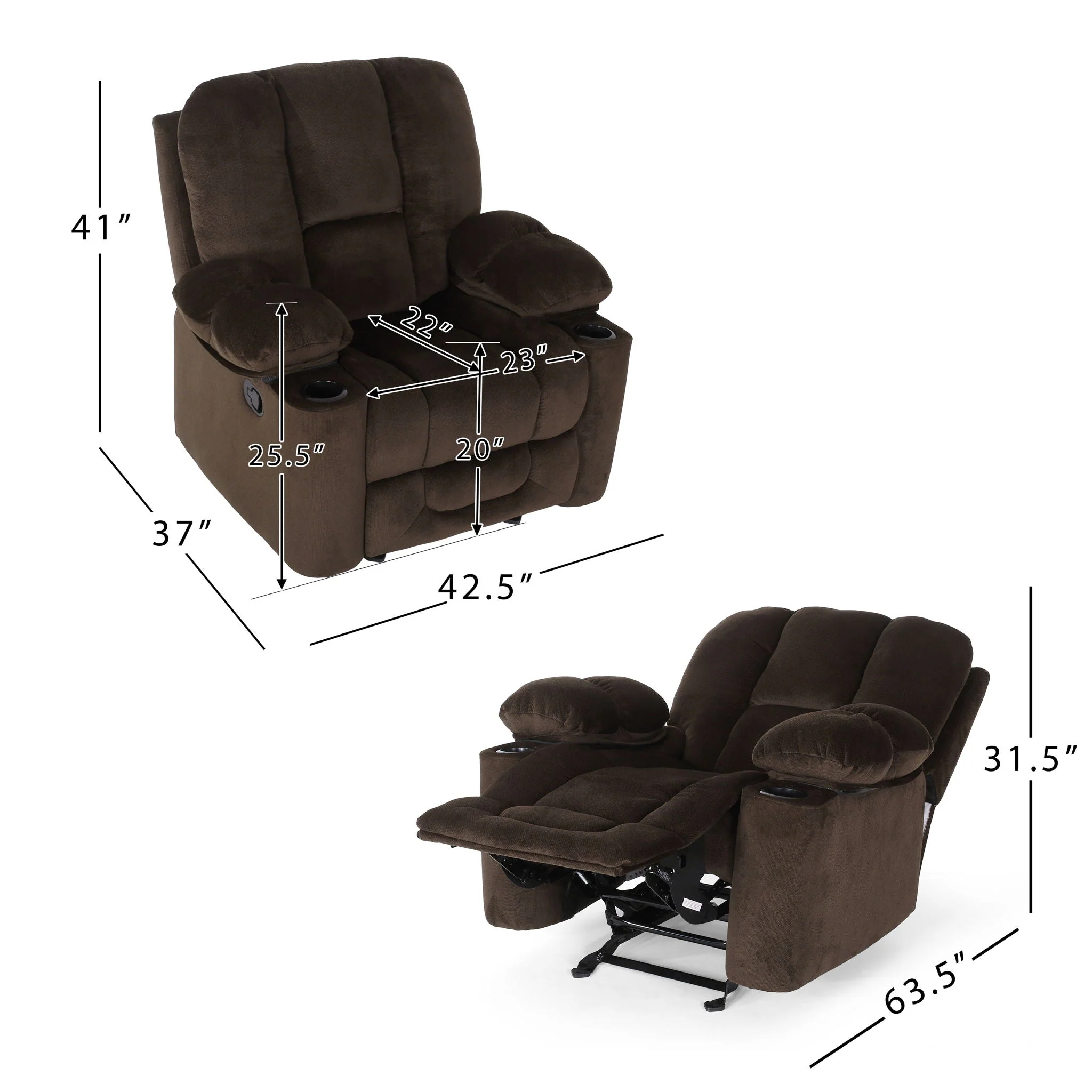 Luxurious Manual Recliner Chair With Skin-Friendly Fabric And Dual Cup Holders - Image 6