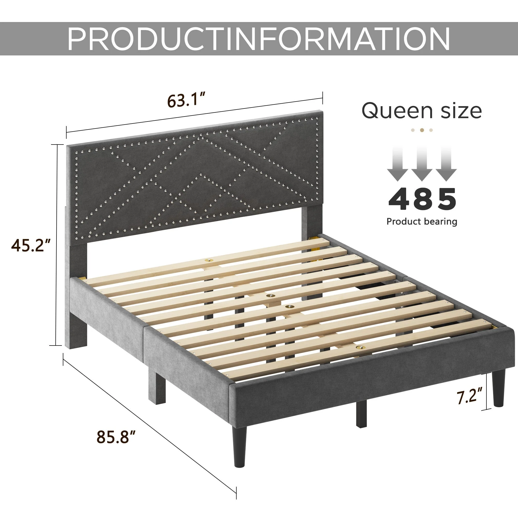 Luxurious Queen Bed Frame & Upholstered Wingback Headboard in Carbon Gray - Image 6