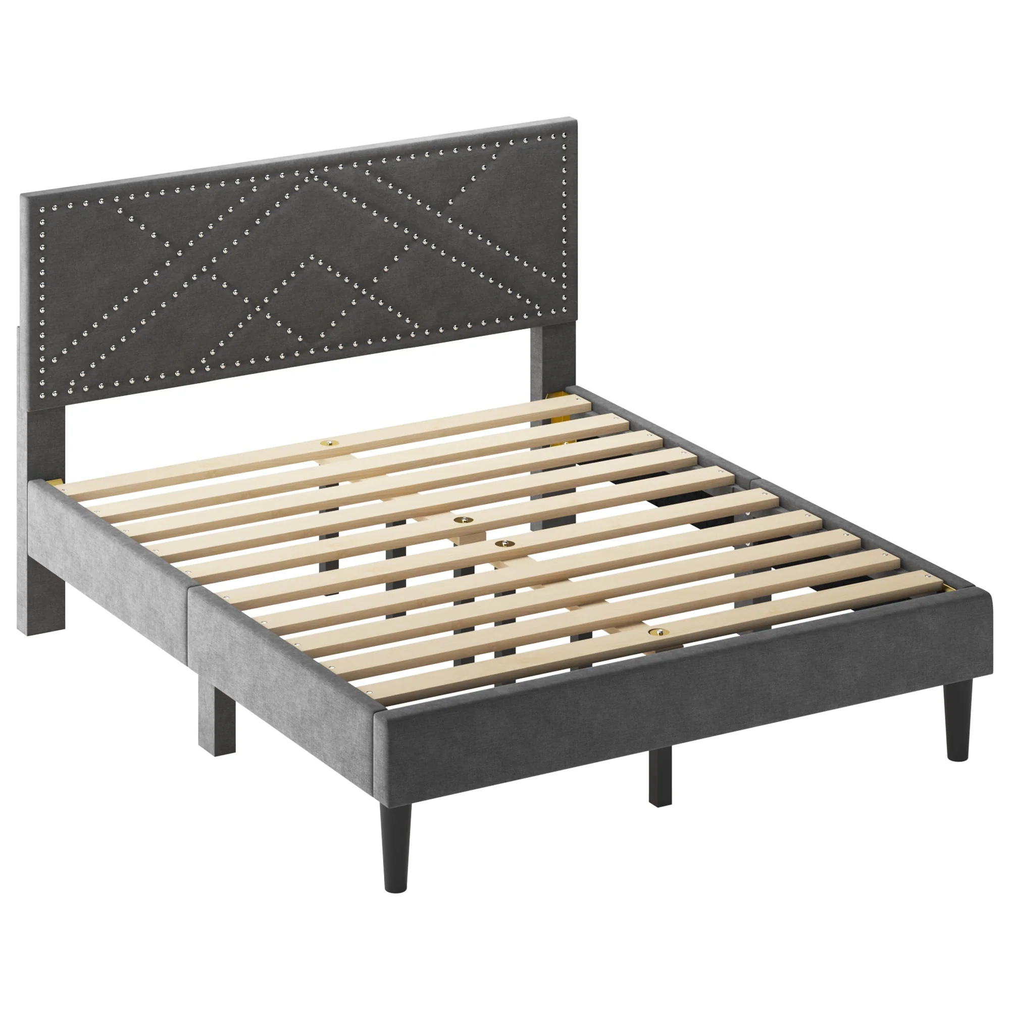 Luxurious Queen Bed Frame & Upholstered Wingback Headboard in Carbon Gray - Image 7