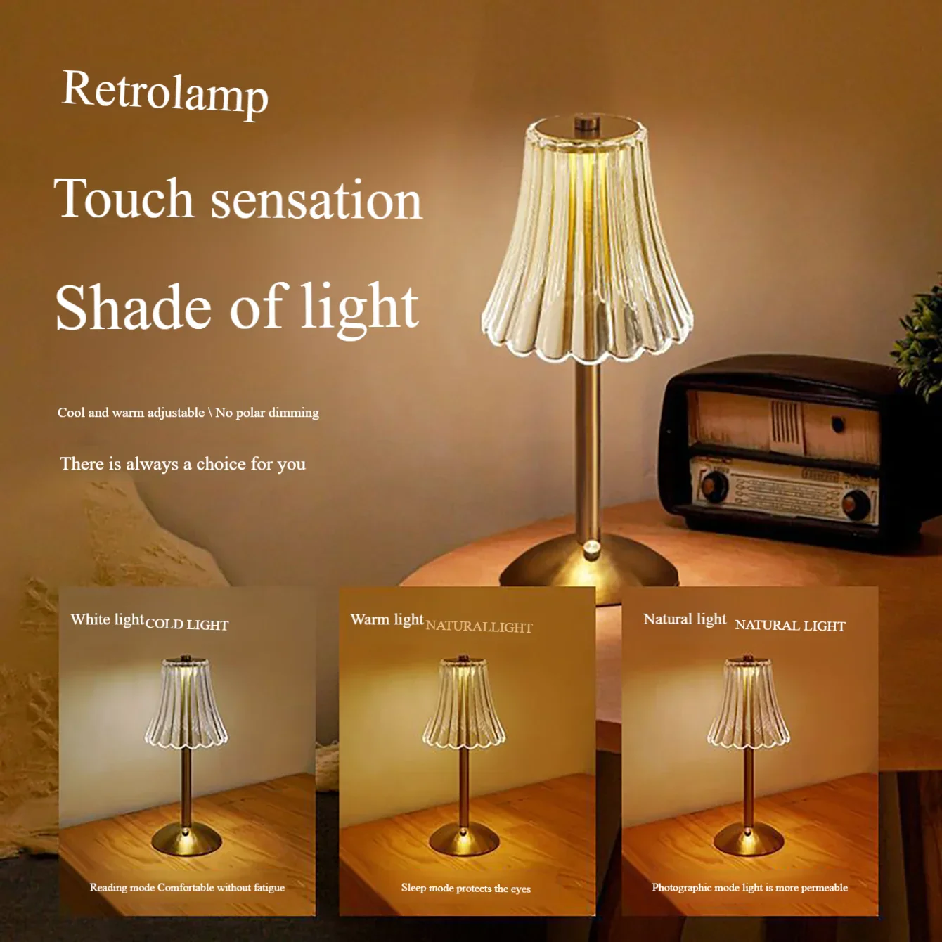 Luxury Crystal Touch Table Lamp Rechargeable Bedside Night Light Diamond Decor - Image 4