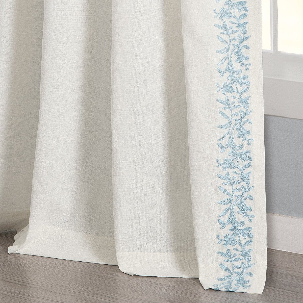 Luxury Modern Flower Linen Like Embroidery Border Window Curtain Panel - Image 13