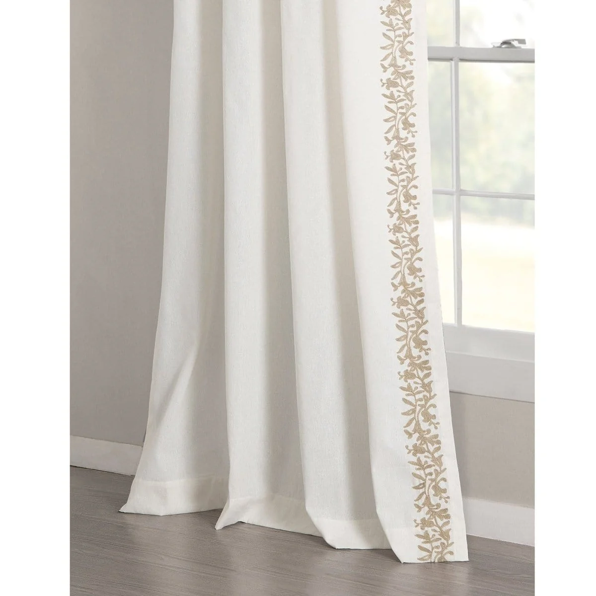 Luxury Modern Flower Linen Like Embroidery Border Window Curtain Panel - Image 14