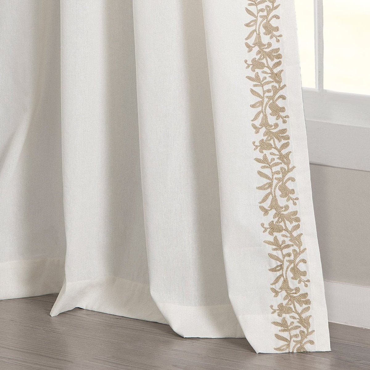 Luxury Modern Flower Linen Like Embroidery Border Window Curtain Panel - Image 18