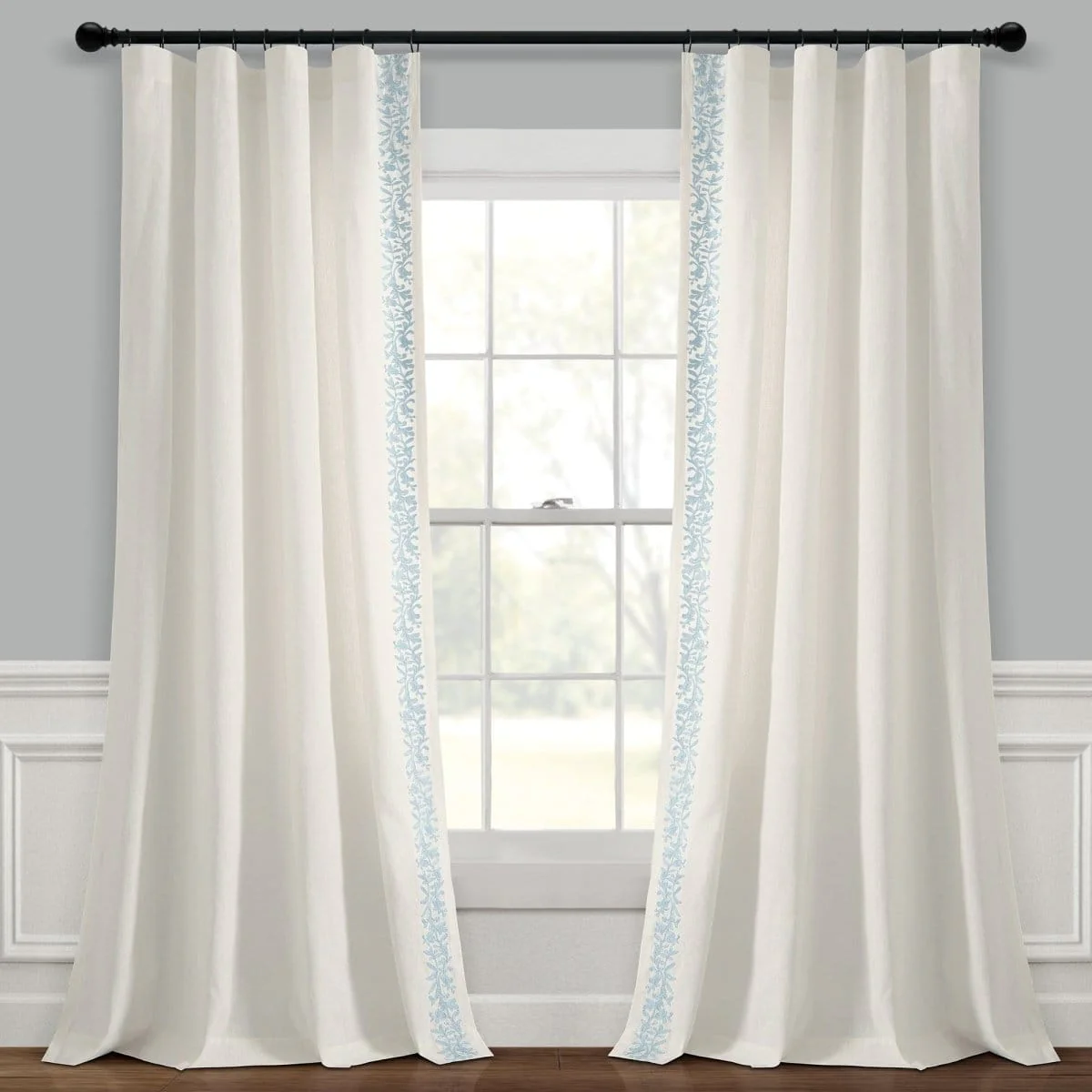Luxury Modern Flower Linen Like Embroidery Border Window Curtain Panel - Image 2