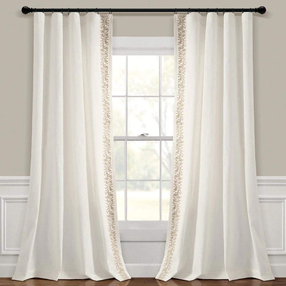 Luxury Modern Flower Linen Like Embroidery Border Window Curtain Panel - Image 3