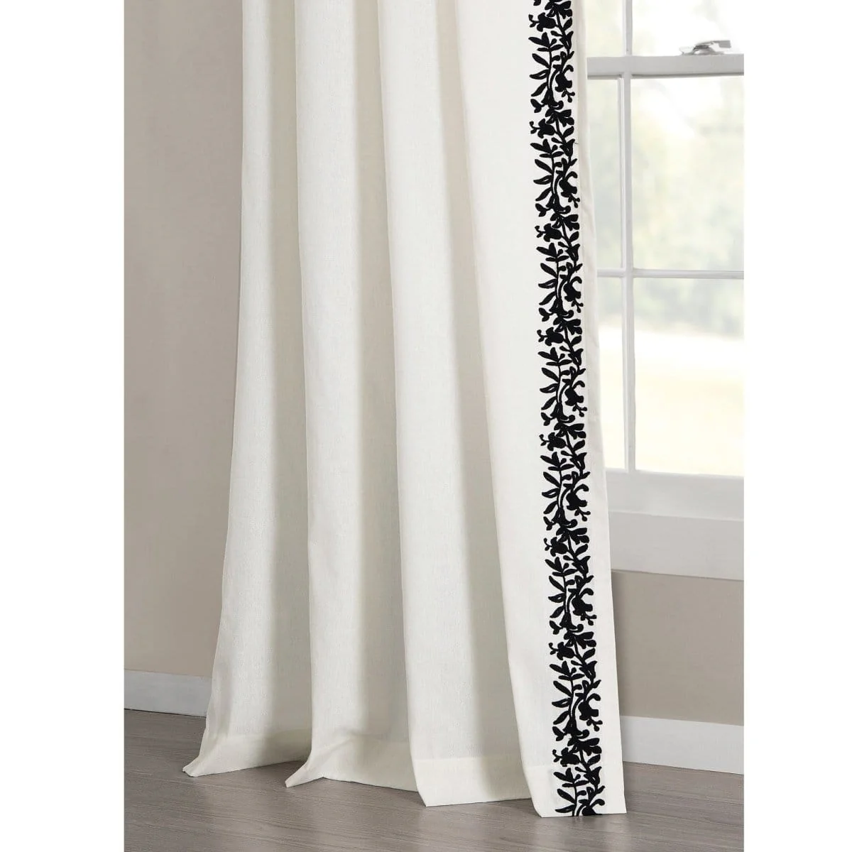 Luxury Modern Flower Linen Like Embroidery Border Window Curtain Panel - Image 4